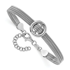 Sterling Silver RH-plat Circle Multi-strand w/1in ext. Bracelet