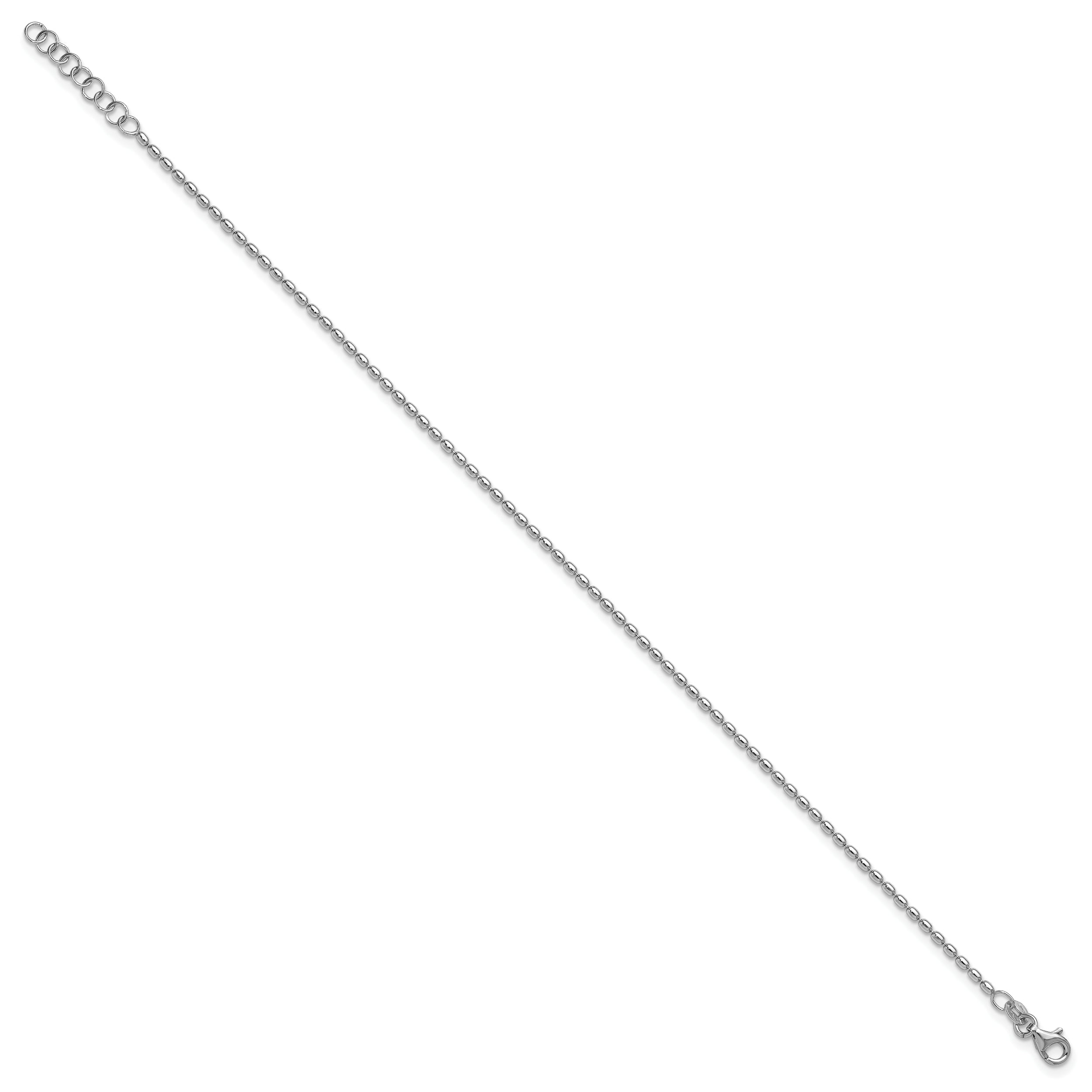 Sterling Silver Rhodium-plated Bead 9 inch Plus 1 inch Extender - Total 10 inch Anklet