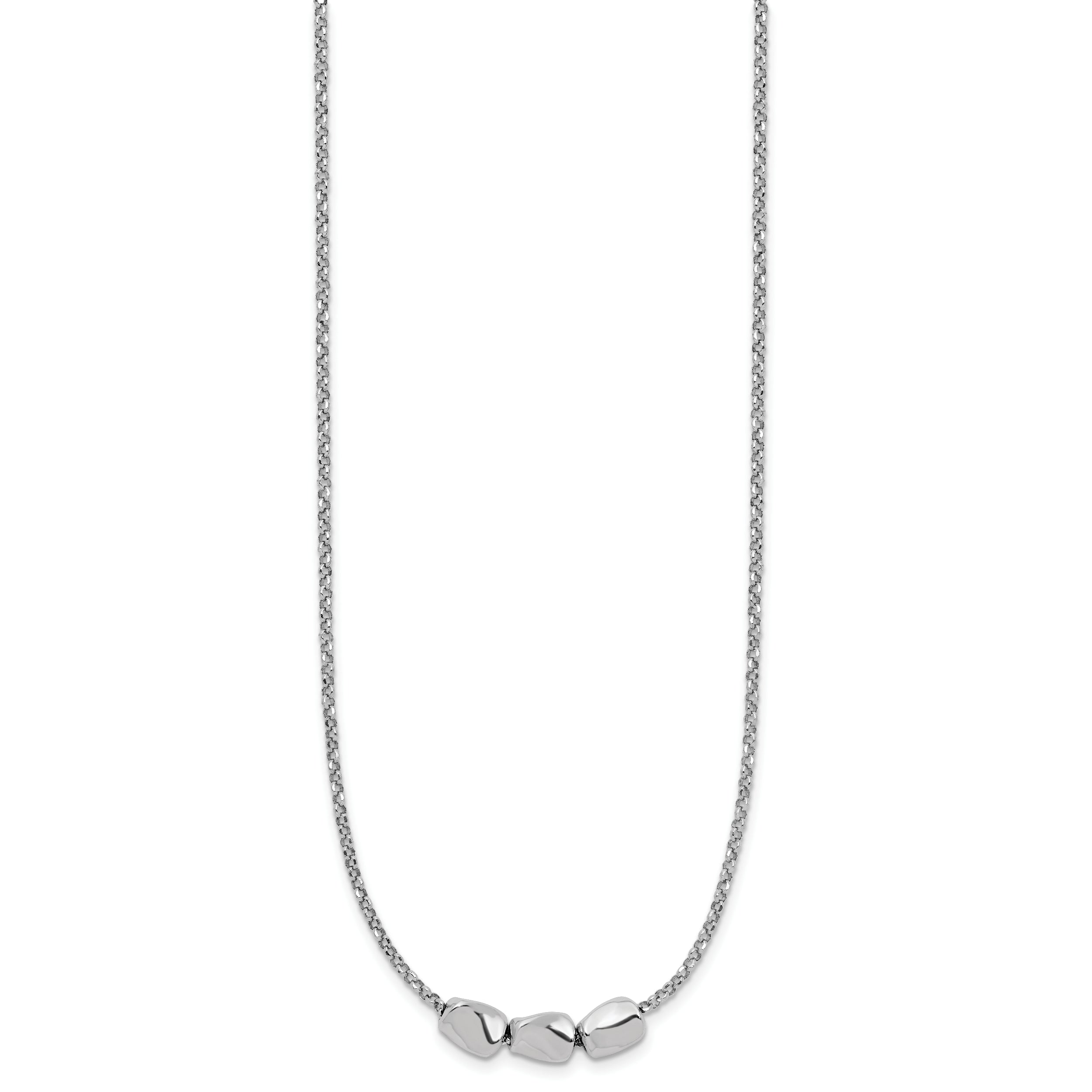 Sterling Silver RH-plated Polished Beads w/2in ext. Necklace