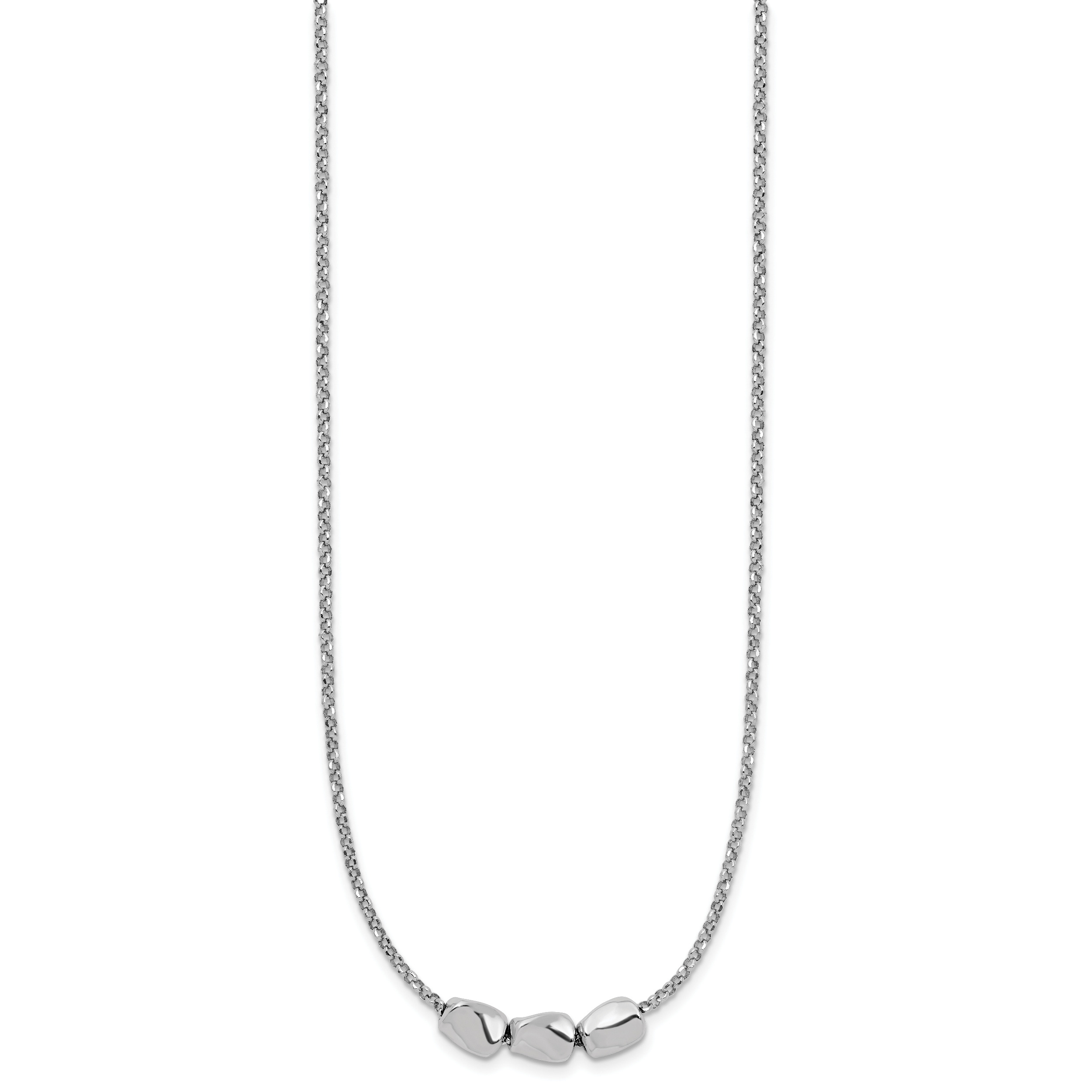Sterling Silver RH-plated Polished Beads w/2in ext. Necklace Secondary image