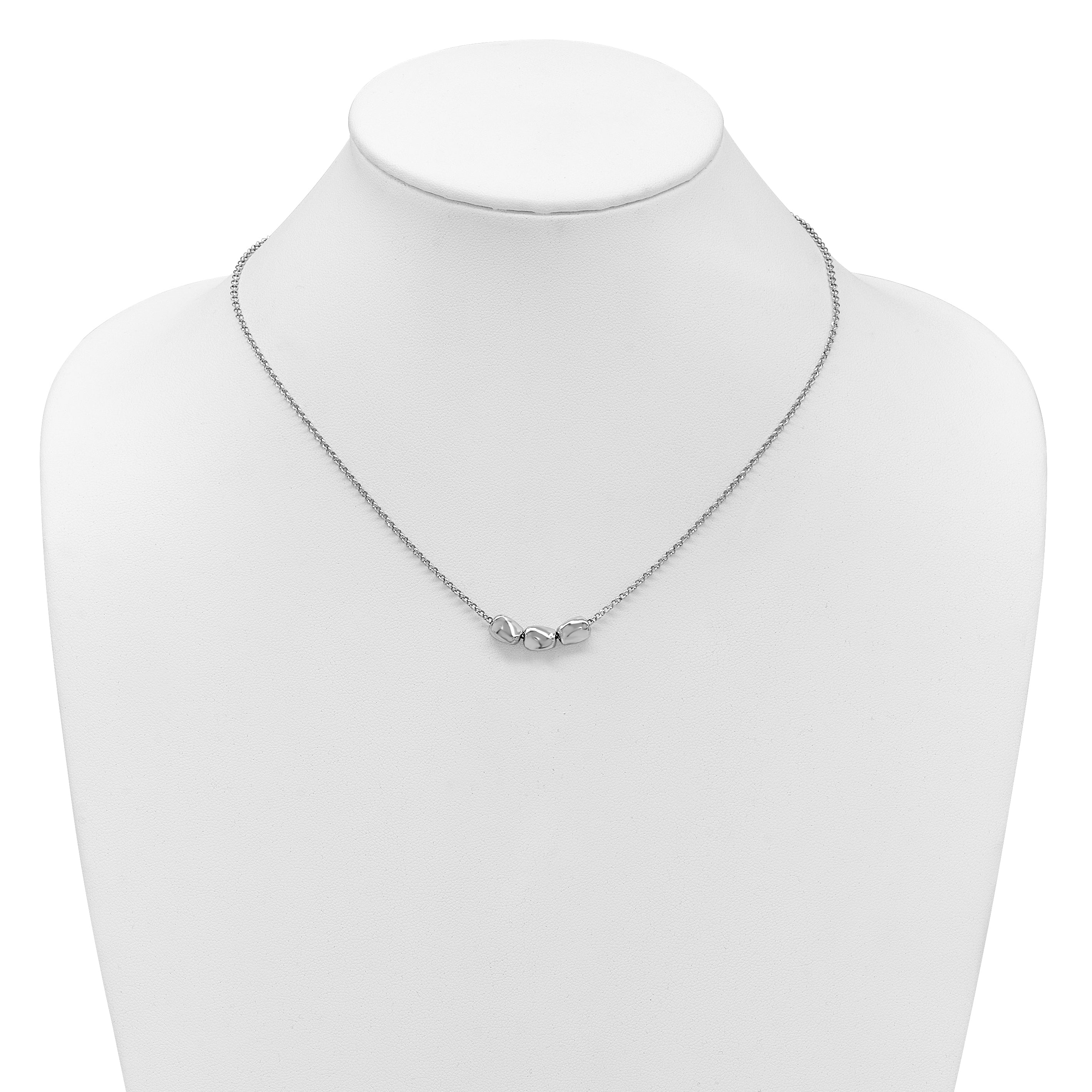 Sterling Silver RH-plated Polished Beads w/2in ext. Necklace