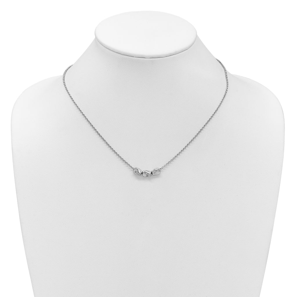 Sterling Silver RH-plated Polished Beads w/2in ext. Necklace