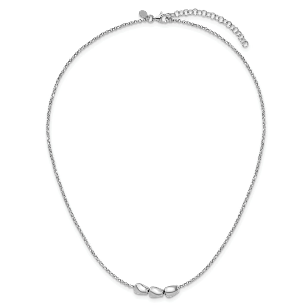 Sterling Silver RH-plated Polished Beads w/2in ext. Necklace
