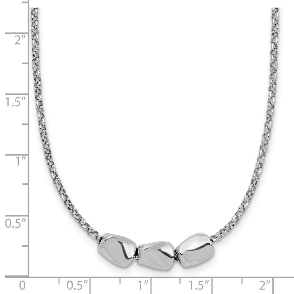 Sterling Silver RH-plated Polished Beads w/2in ext. Necklace