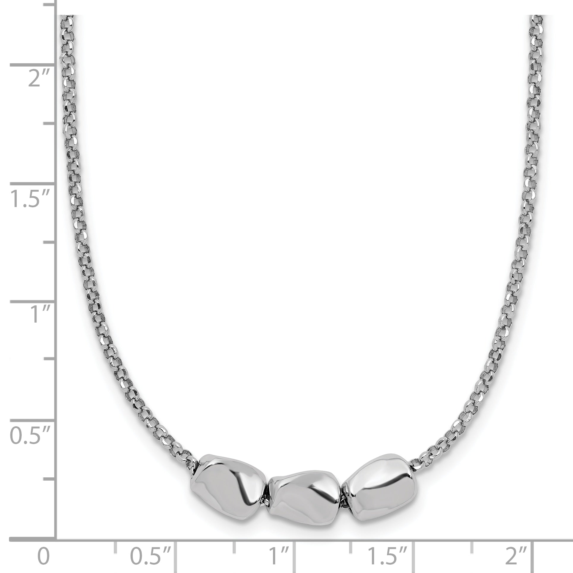 Sterling Silver RH-plated Polished Beads w/2in ext. Necklace