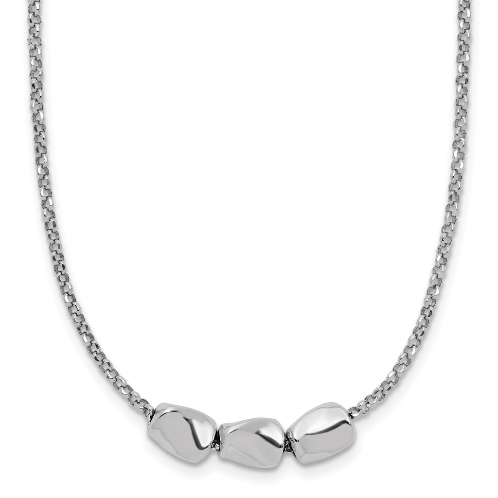 Sterling Silver RH-plated Polished Beads w/2in ext. Necklace