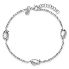 Sterling Silver RH-plated Polished Beads w/1in ext. Bracelet