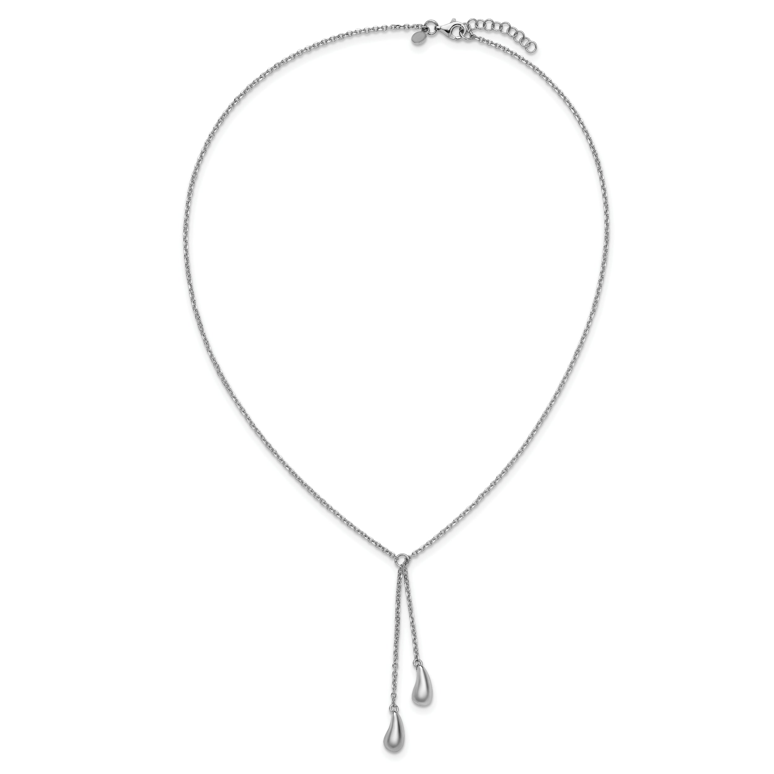 Sterling Silver RH-plated Polished Drop w/1in ext. Necklace