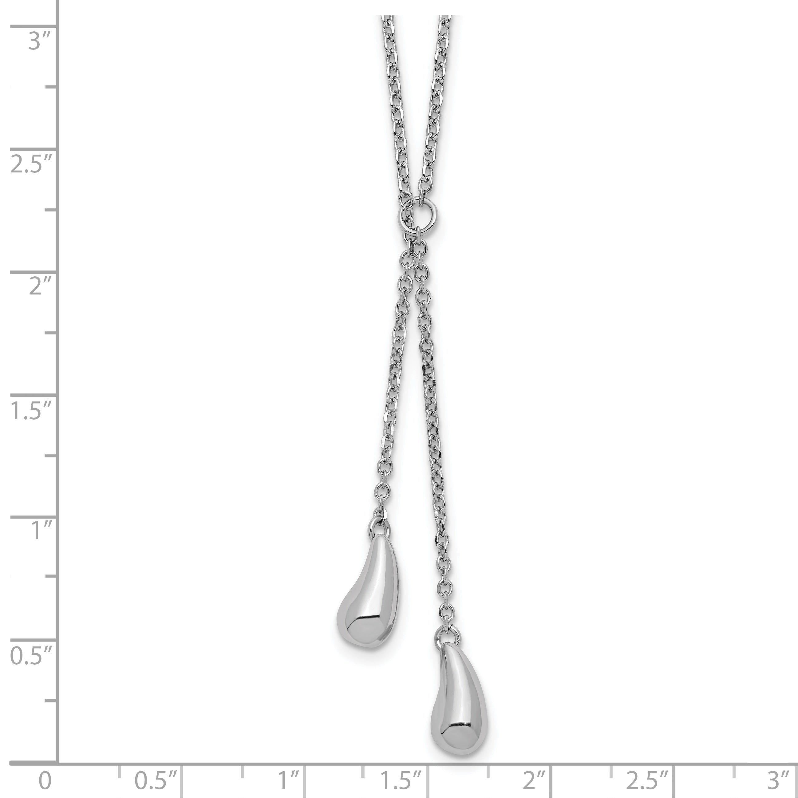 Sterling Silver RH-plated Polished Drop w/1in ext. Necklace