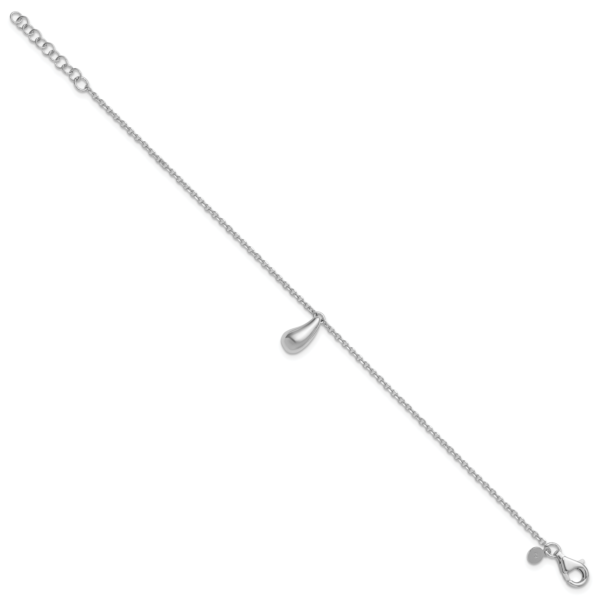 Sterling Silver RH-plat Polished Dangle Bead w/1in ext. Bracelet Secondary image
