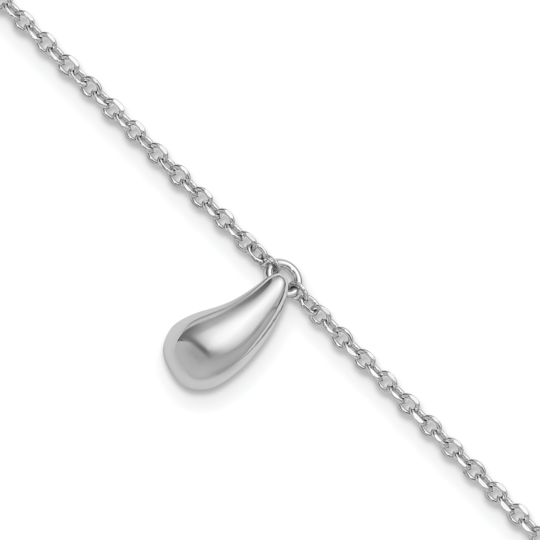Sterling Silver RH-plat Polished Dangle Bead w/1in ext. Bracelet Main image