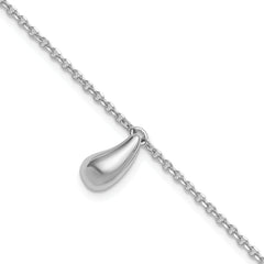 Sterling Silver RH-plat Polished Dangle Bead w/1in ext. Bracelet