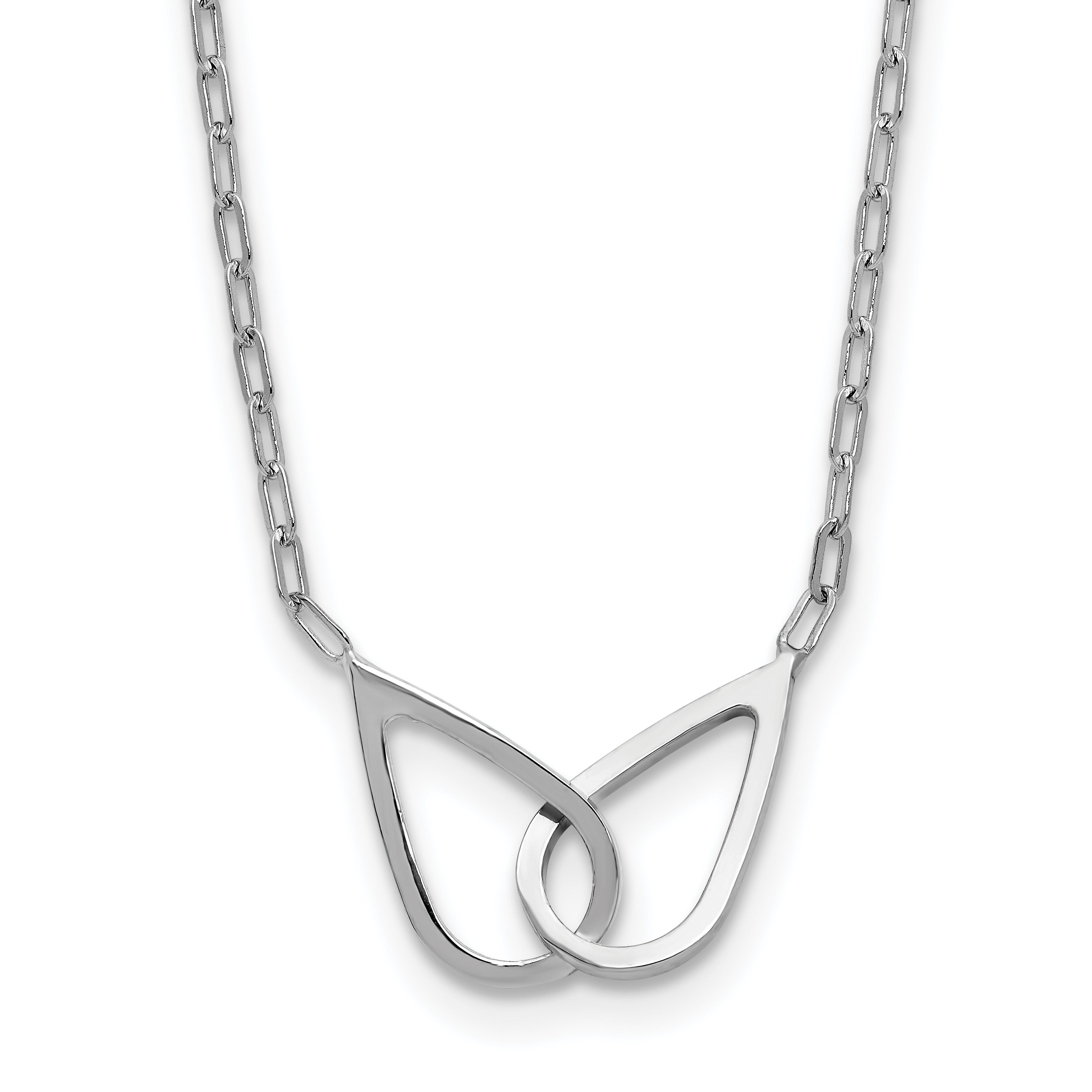 SS RH-plated Polish Intertwined Teardrop w/2in ext. Necklace