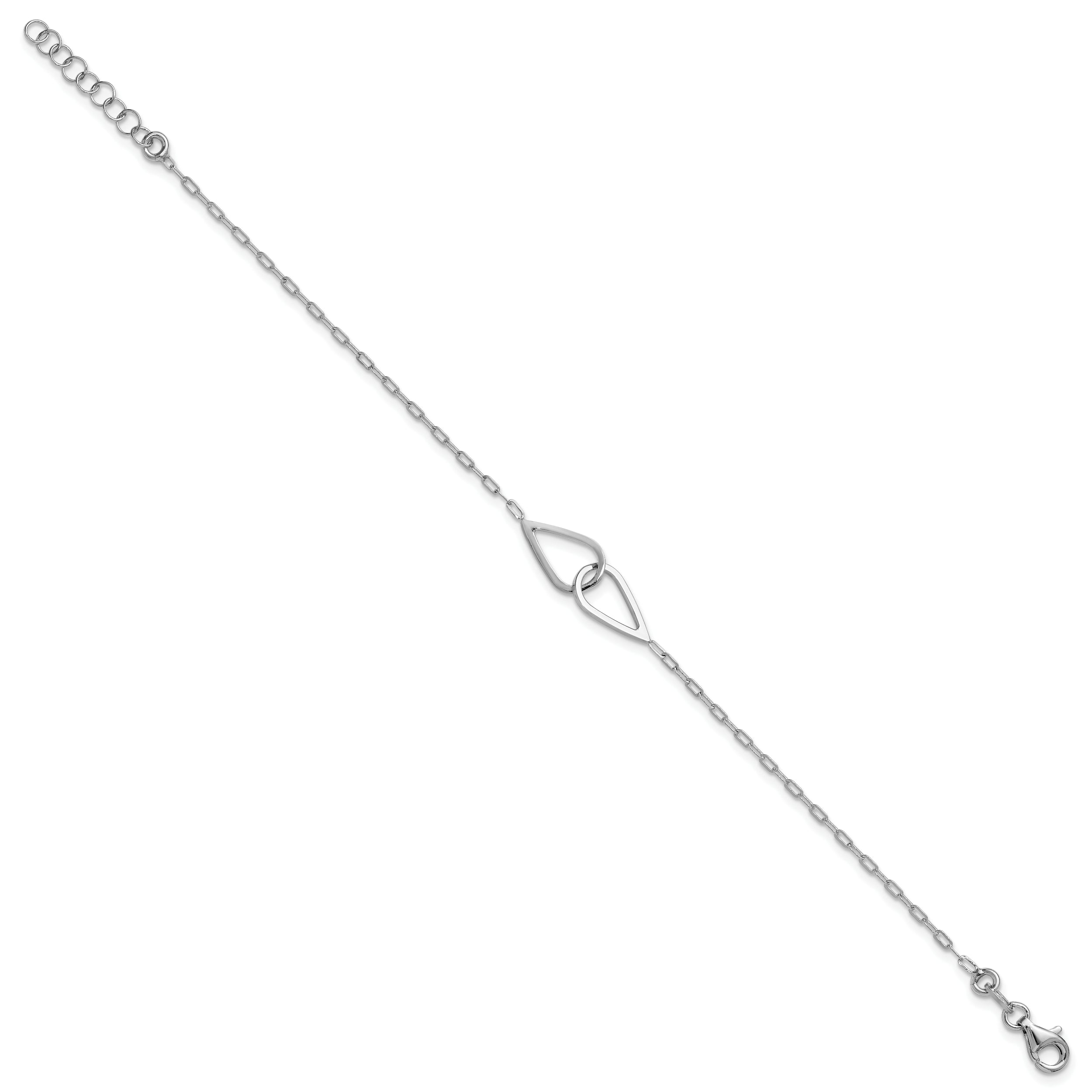SS RH-plated Polish Intertwined Teardrop w/1in ext. Bracelet