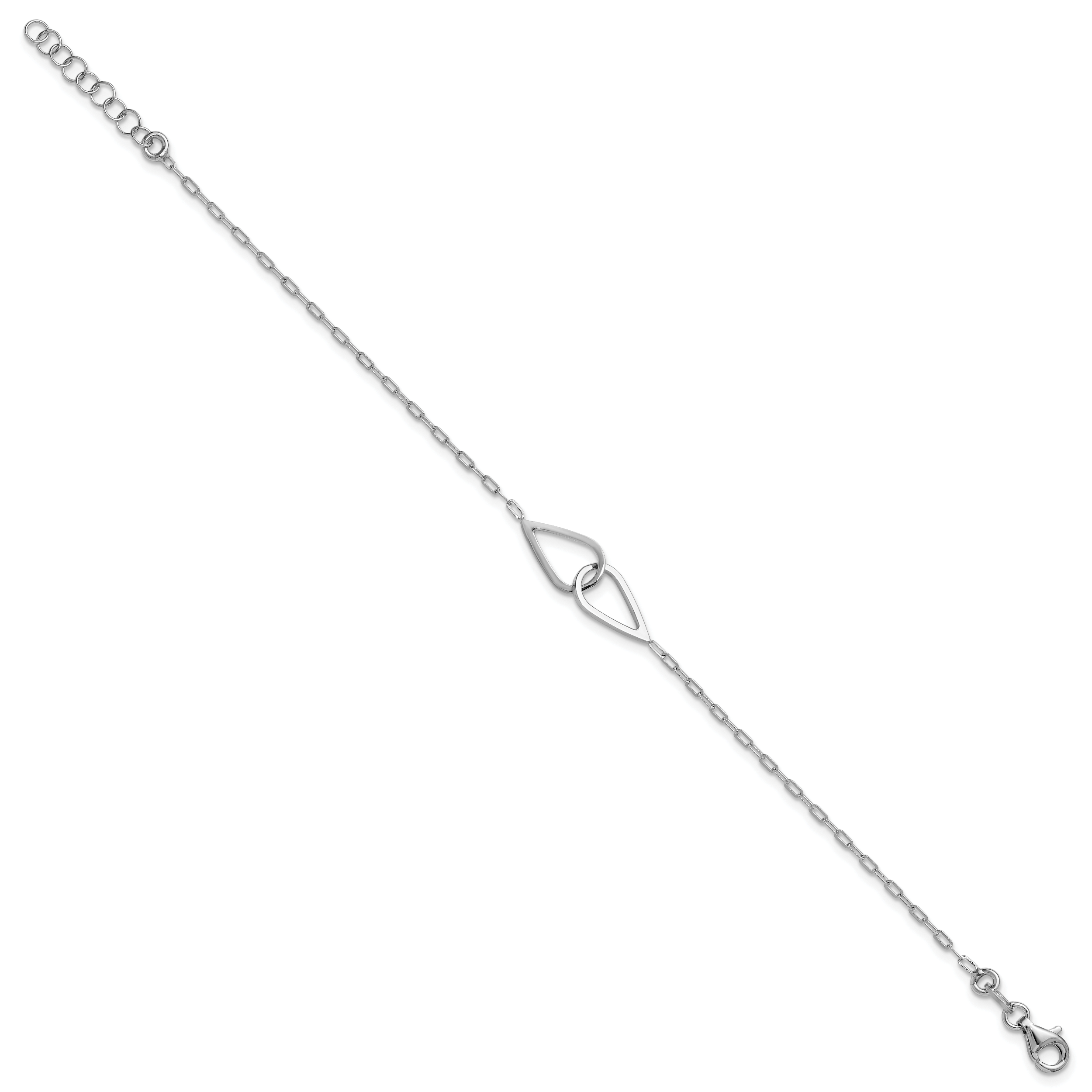 SS RH-plated Polish Intertwined Teardrop w/1in ext. Bracelet