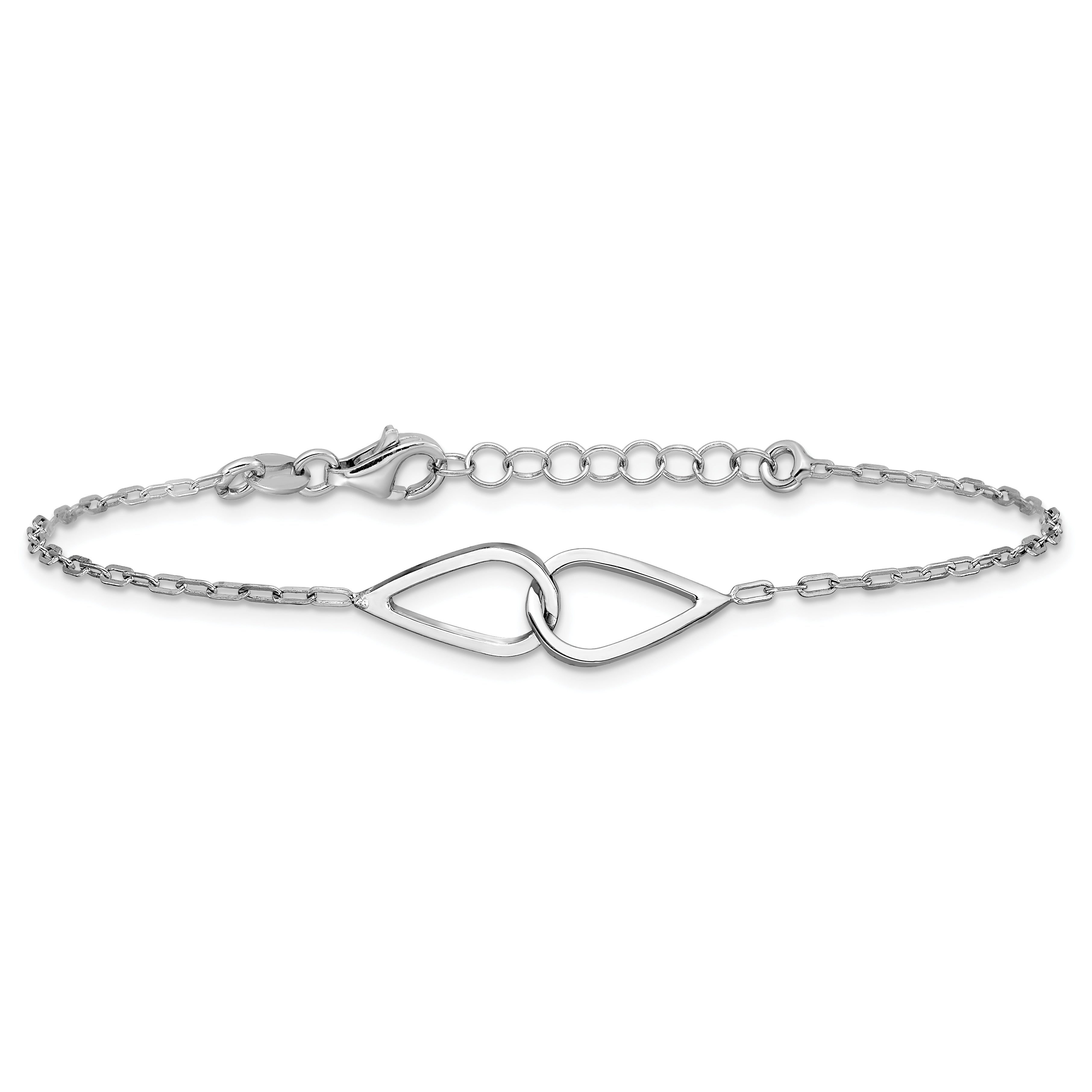 SS RH-plated Polish Intertwined Teardrop w/1in ext. Bracelet
