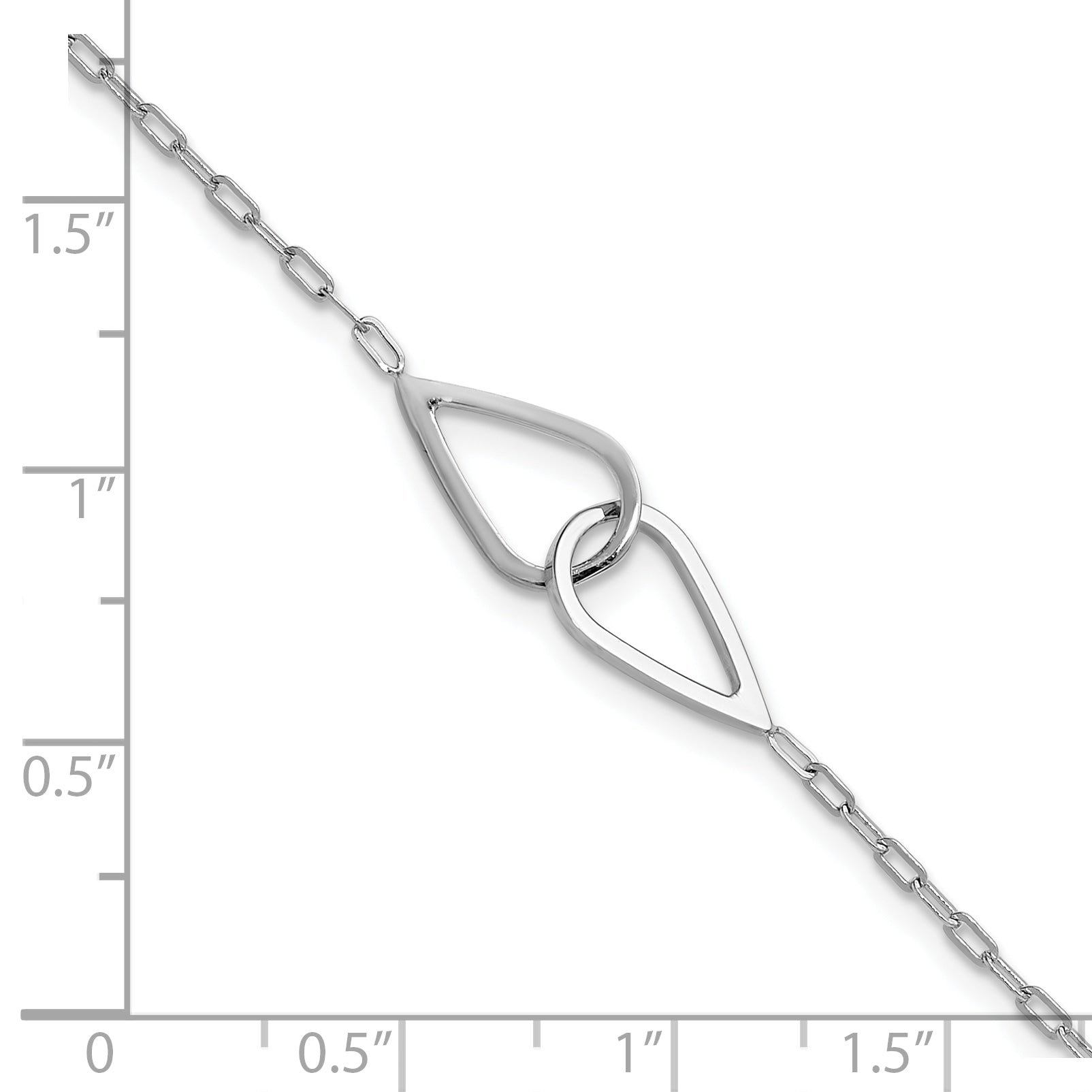 SS RH-plated Polish Intertwined Teardrop w/1in ext. Bracelet