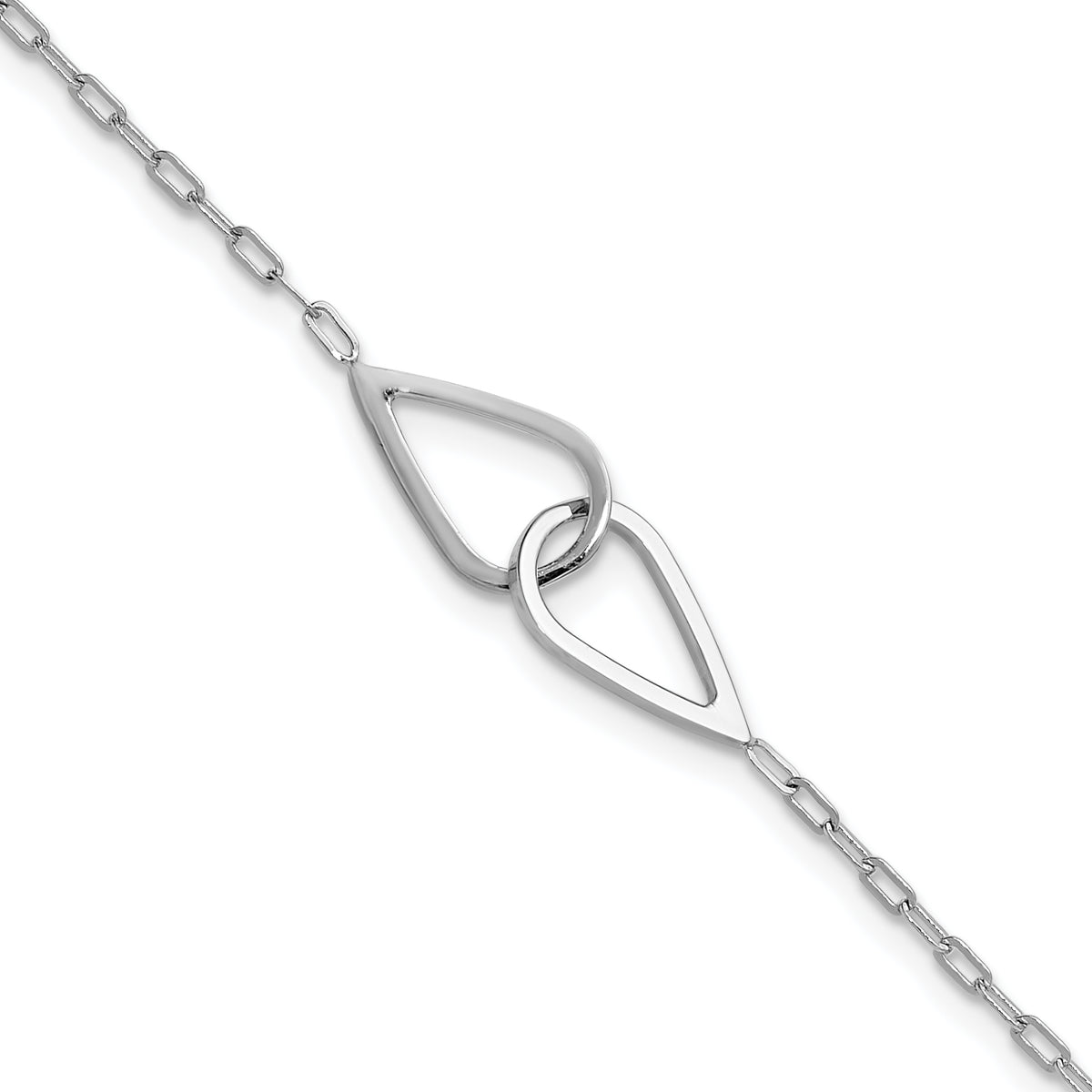 SS RH-plated Polish Intertwined Teardrop w/1in ext. Bracelet