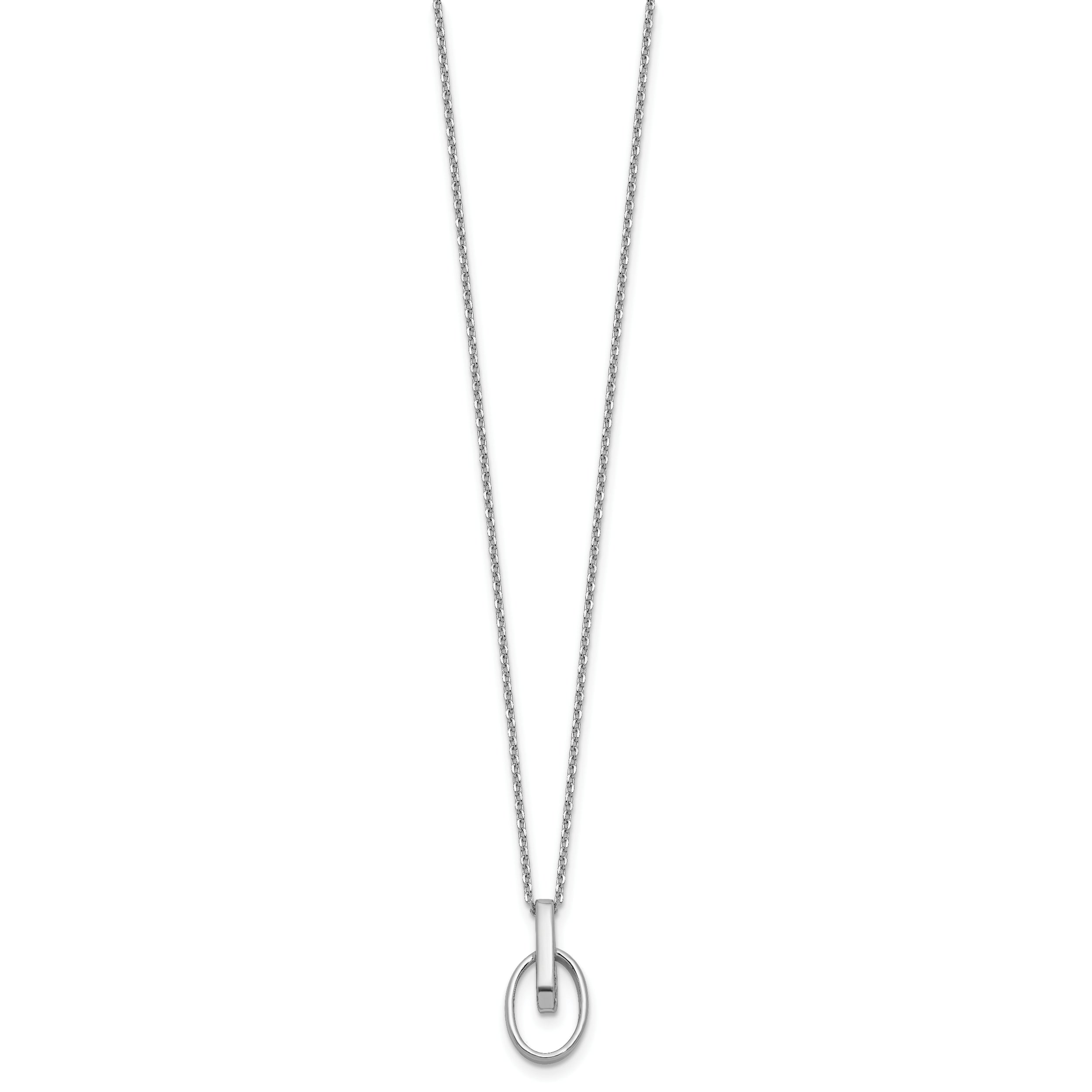 Sterling Silver RH-plated Polished Oval w/2in ext. Necklace