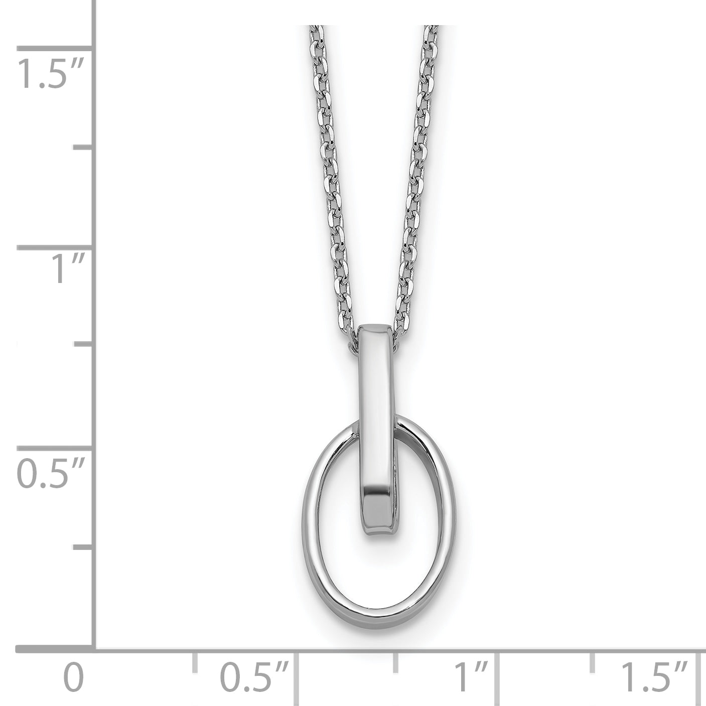 Sterling Silver RH-plated Polished Oval w/2in ext. Necklace