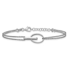 Sterling Silver RH-plated Polished Oval w/1in ext. Bracelet