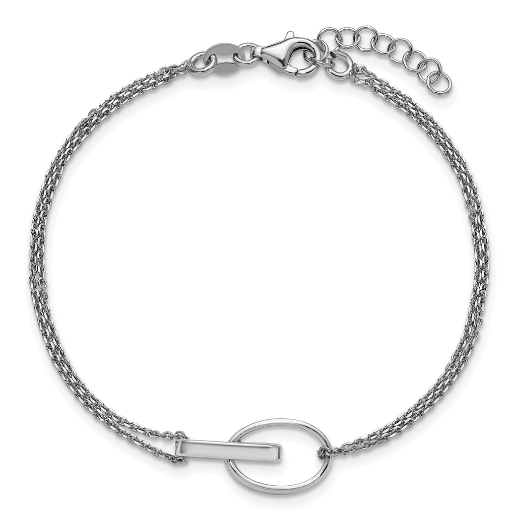 Sterling Silver RH-plated Polished Oval w/1in ext. Bracelet