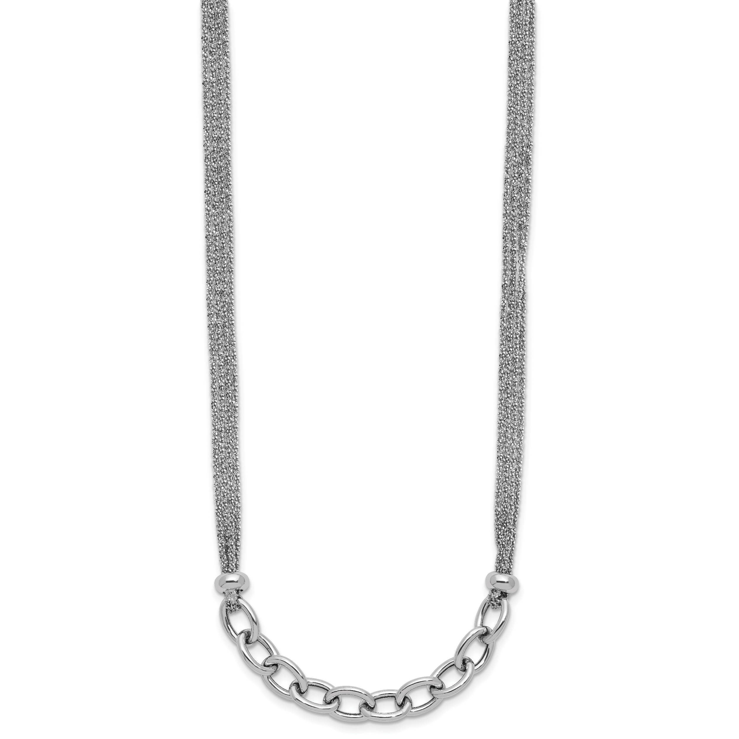 SS RH-plated Polished Multi-strand Link w/2in Ext. Necklace Secondary image