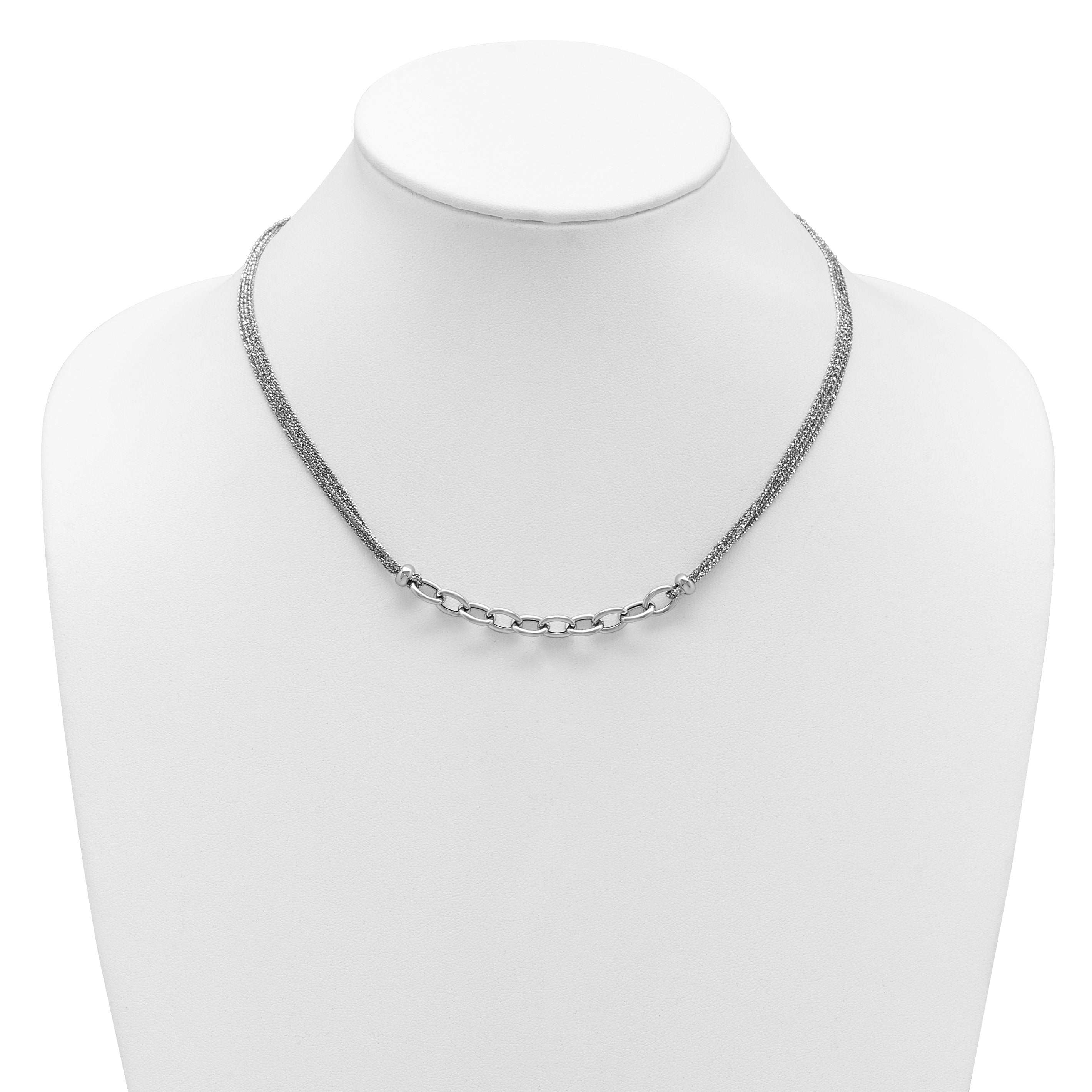 SS RH-plated Polished Multi-strand Link w/2in Ext. Necklace