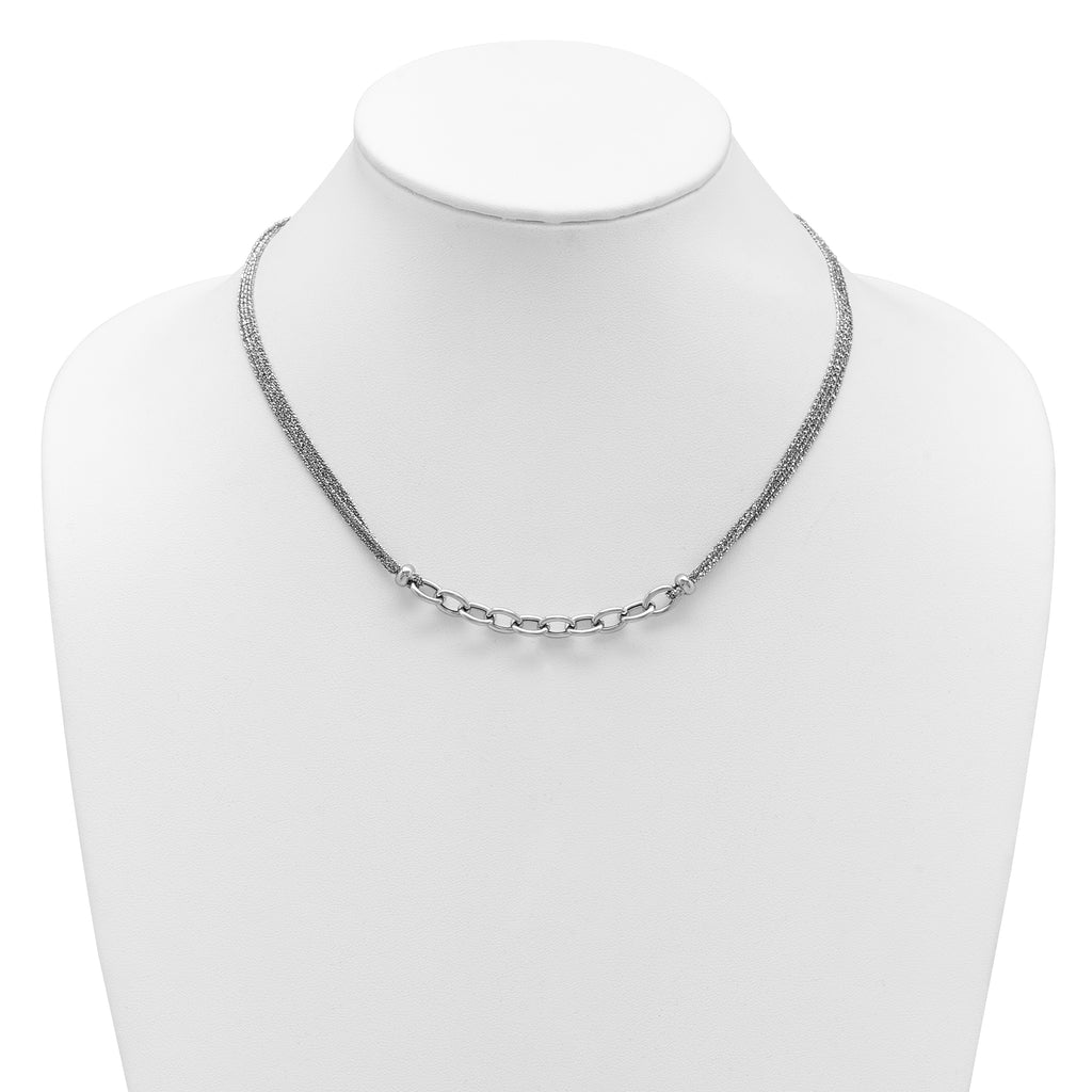 SS RH-plated Polished Multi-strand Link w/2in Ext. Necklace