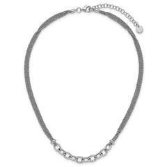 SS RH-plated Polished Multi-strand Link w/2in Ext. Necklace