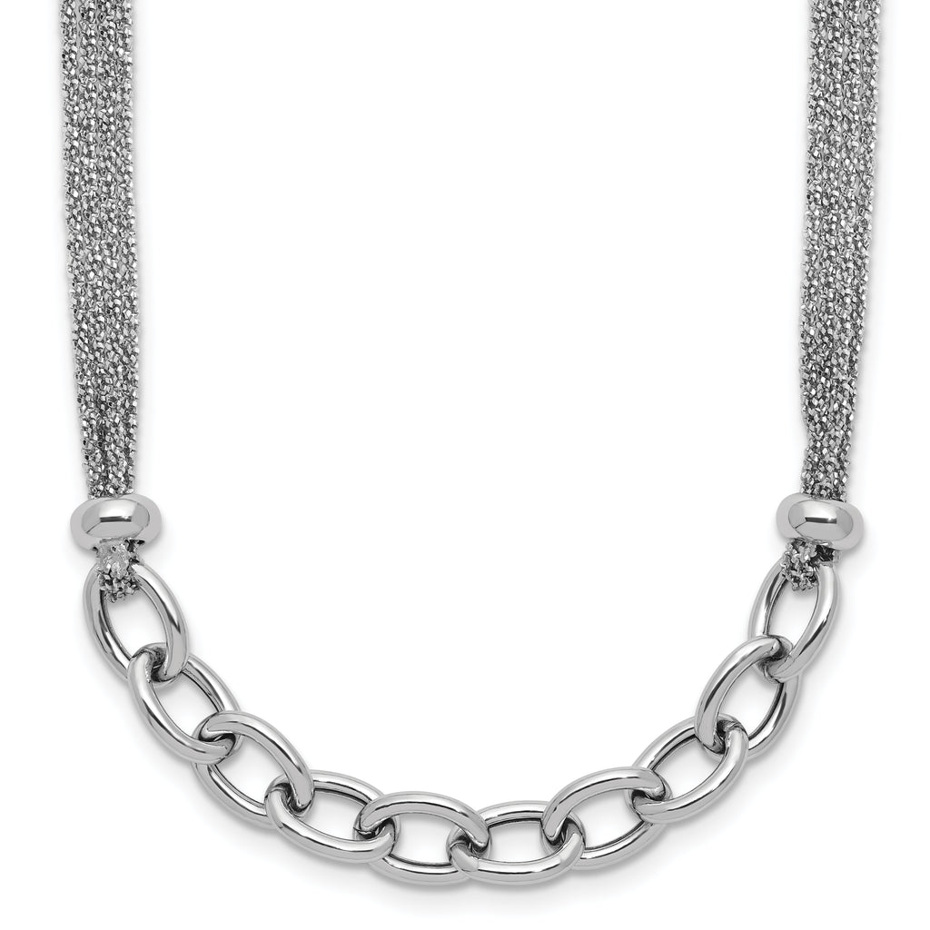 SS RH-plated Polished Multi-strand Link w/2in Ext. Necklace