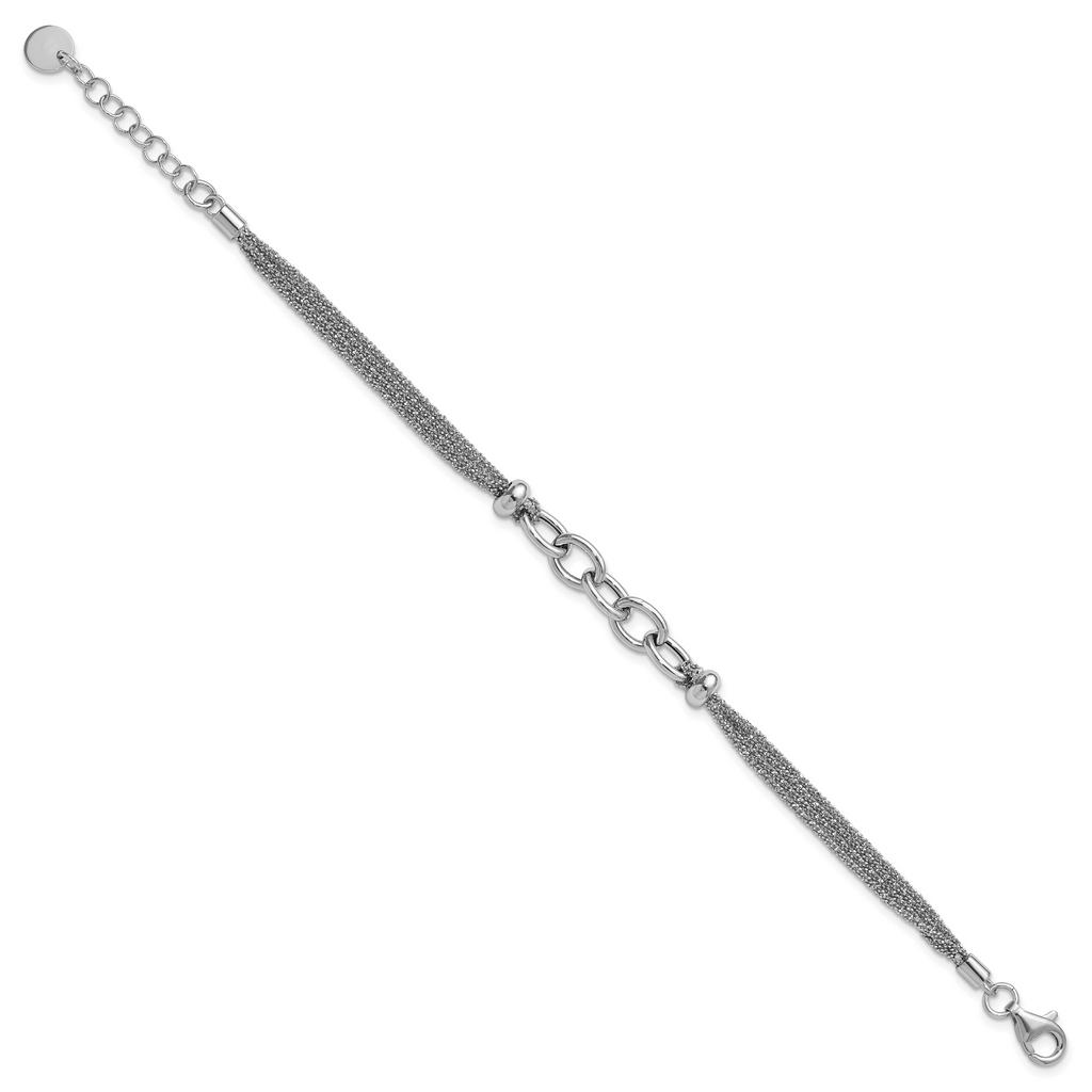 SS RH-plated Polished Multi-strand Link w/ 1in Ext. Bracelet