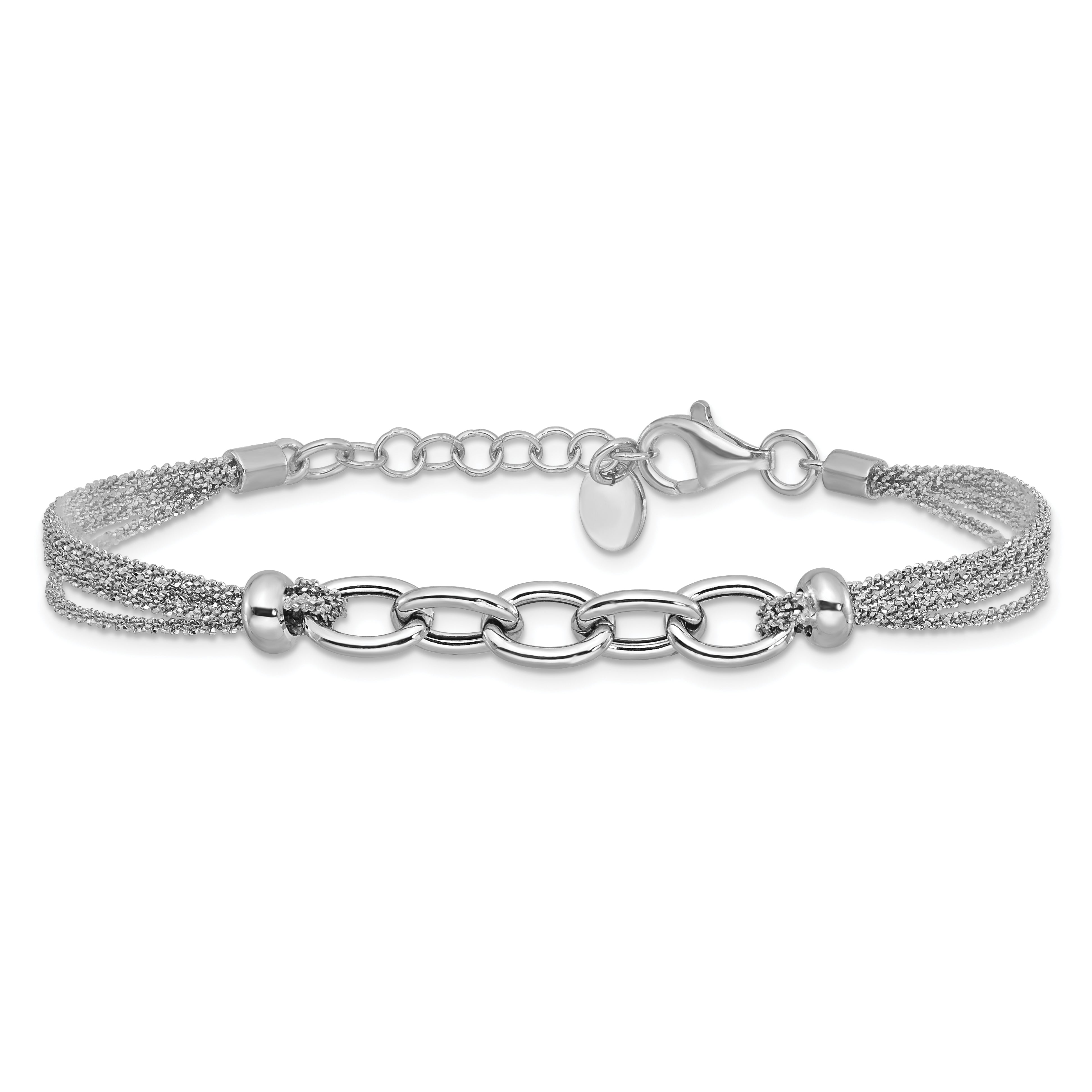 SS RH-plated Polished Multi-strand Link w/ 1in Ext. Bracelet