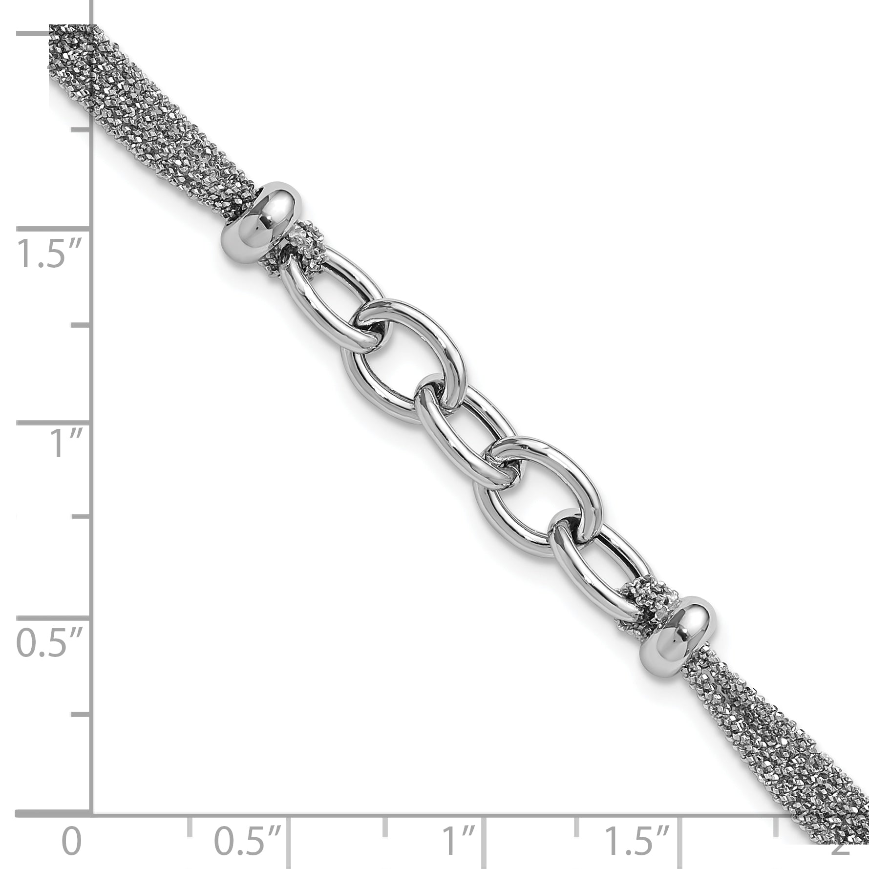 SS RH-plated Polished Multi-strand Link w/ 1in Ext. Bracelet