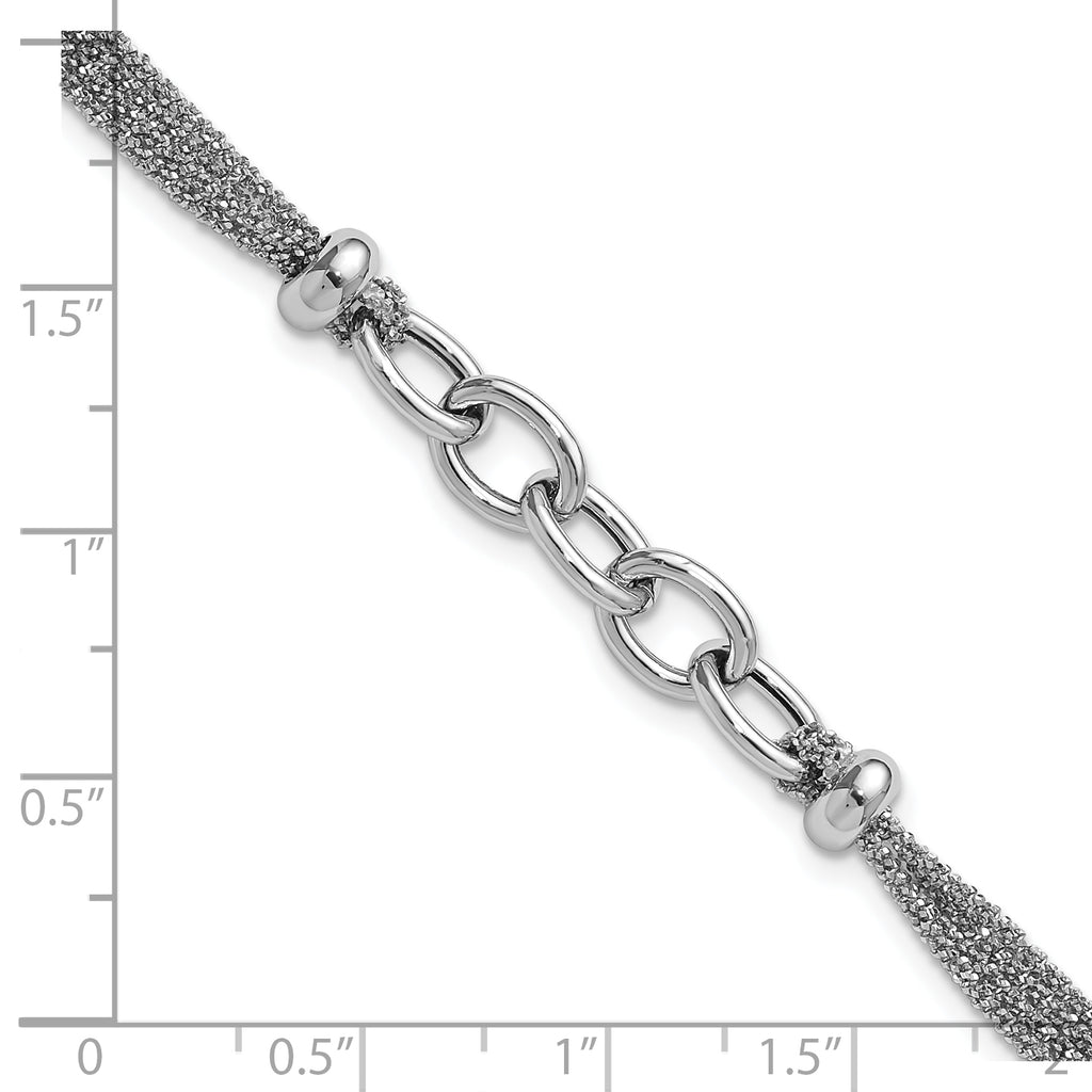 SS RH-plated Polished Multi-strand Link w/ 1in Ext. Bracelet
