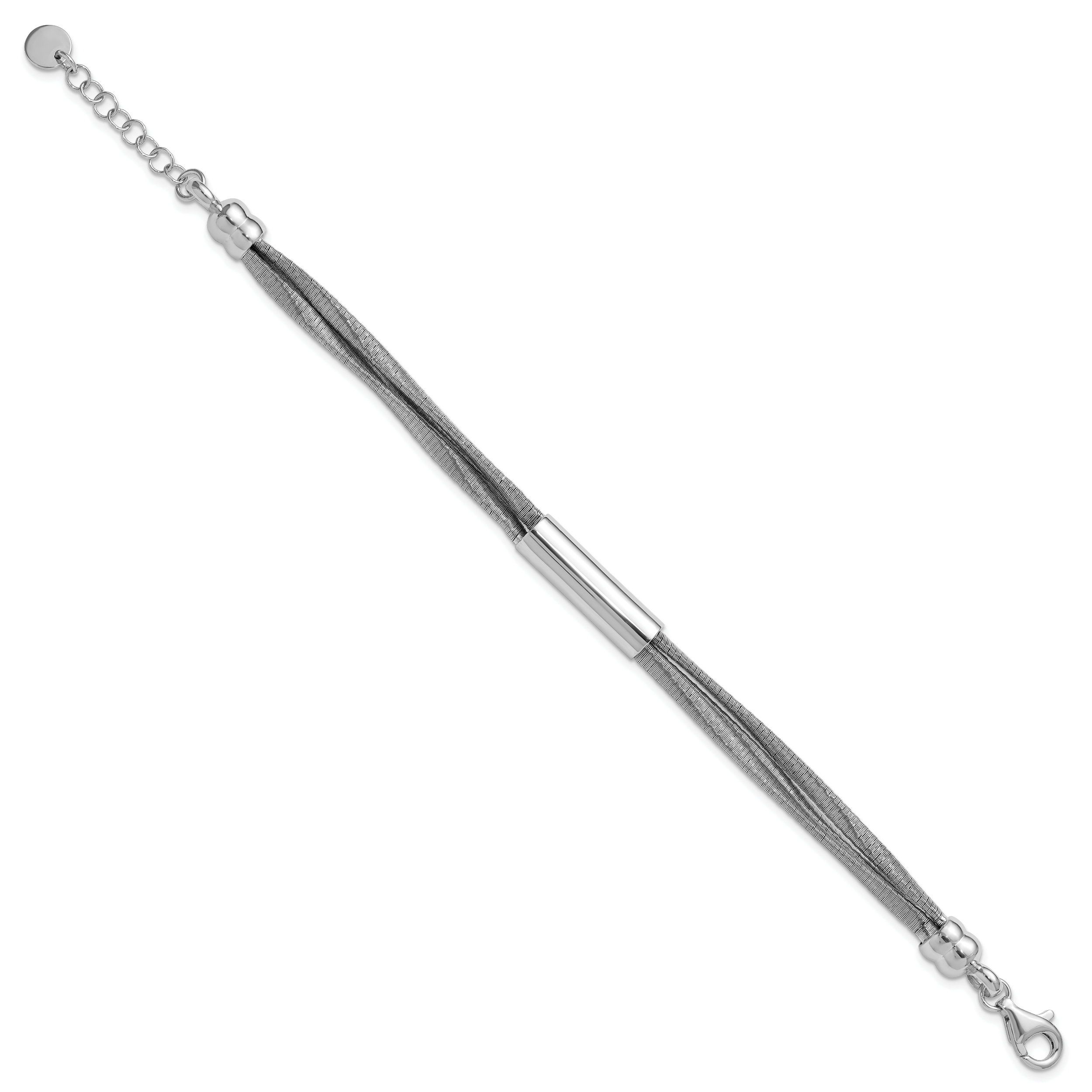 SS RH-pltd Wire Wrapped 3-strand Bar w/ 1in Ext. Bracelet Secondary image