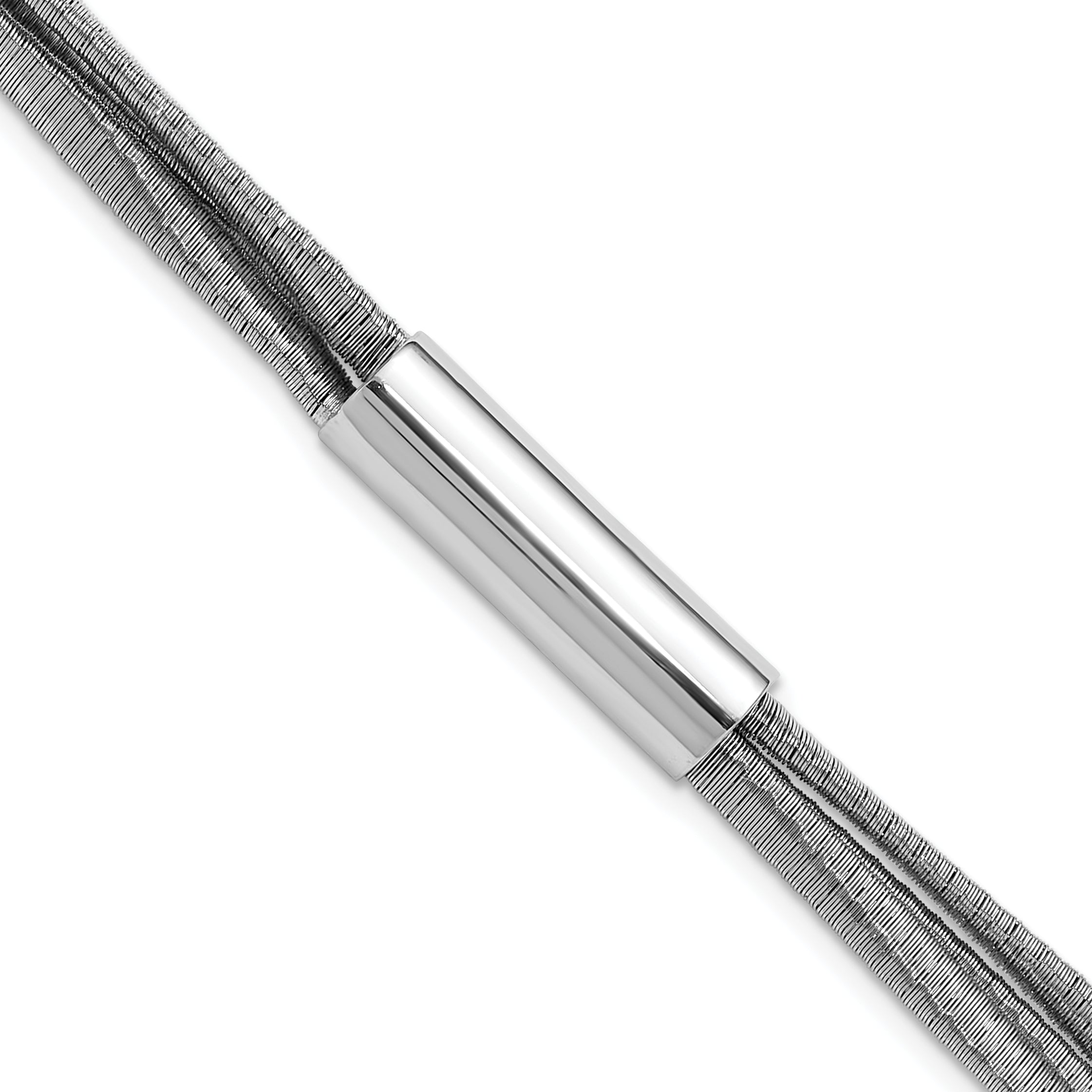 SS RH-pltd Wire Wrapped 3-strand Bar w/ 1in Ext. Bracelet