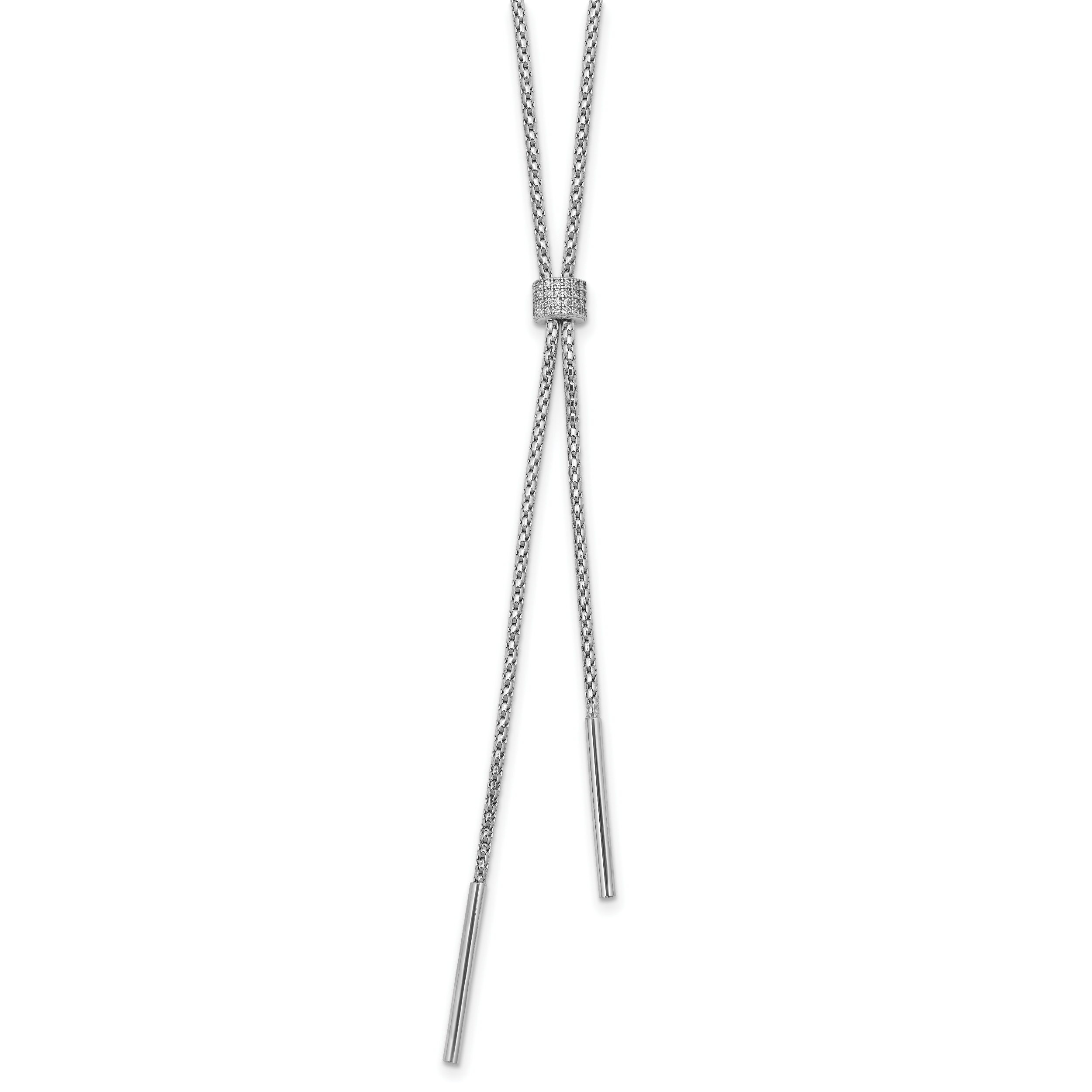 SS RH-plated Polished CZ and Bars Lariat w/ 2in Ext. Necklace