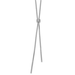 SS RH-plated Polished CZ and Bars Lariat w/ 2in Ext. Necklace