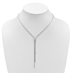 SS RH-plated Polished CZ and Bars Lariat w/ 2in Ext. Necklace