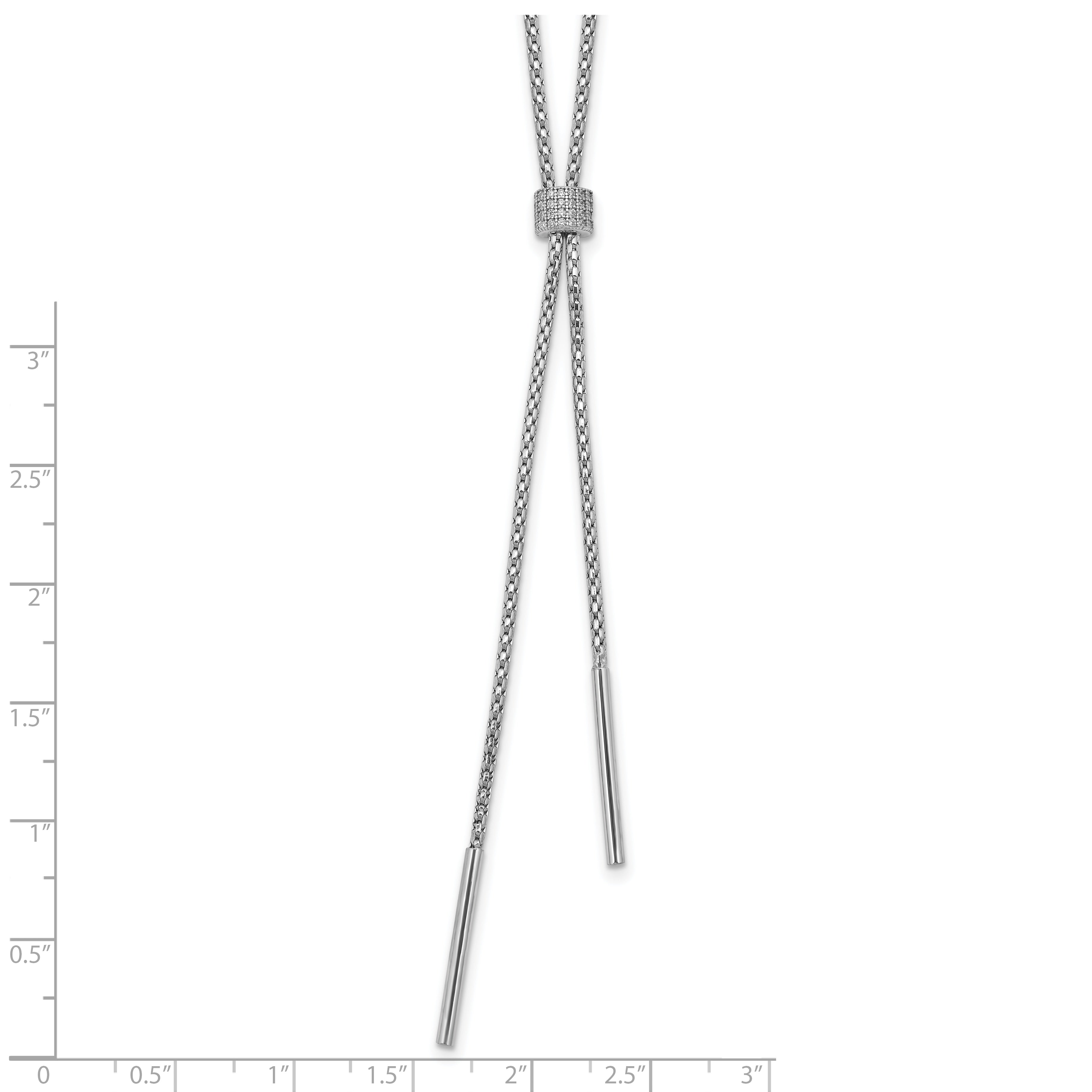 SS RH-plated Polished CZ and Bars Lariat w/ 2in Ext. Necklace