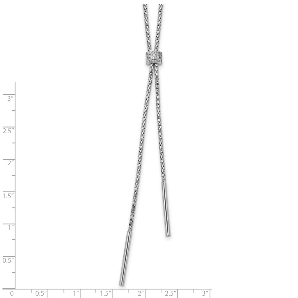 SS RH-plated Polished CZ and Bars Lariat w/ 2in Ext. Necklace