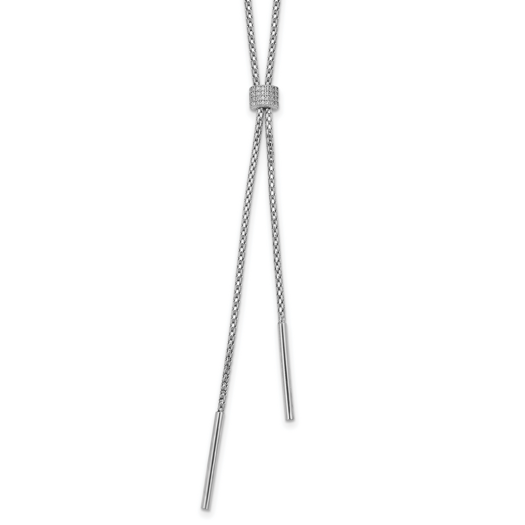 SS RH-plated Polished CZ and Bars Lariat w/ 2in Ext. Necklace