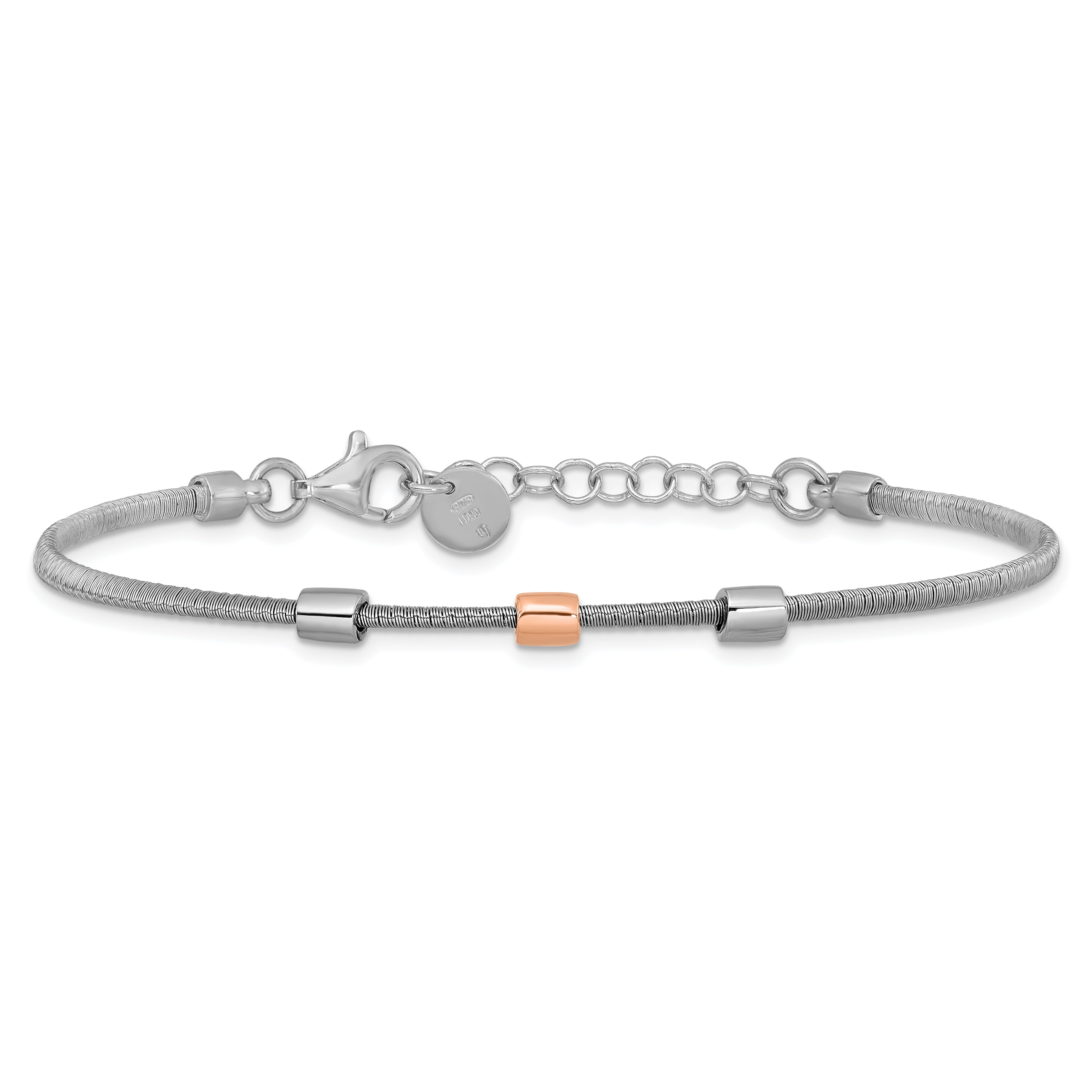 SS RH-plated/Rose Gold-plated Station w/1in Ext. Bracelet