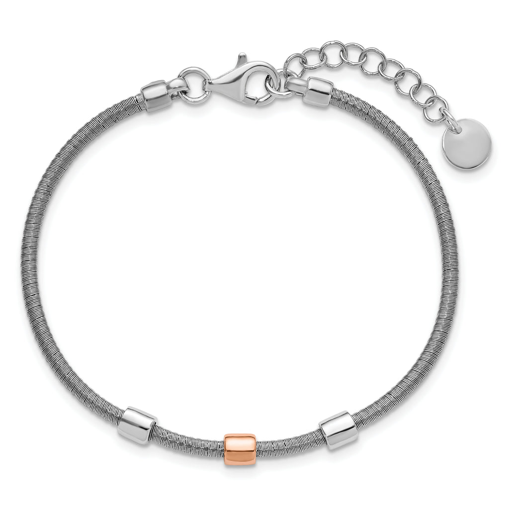 SS RH-plated/Rose Gold-plated Station w/1in Ext. Bracelet