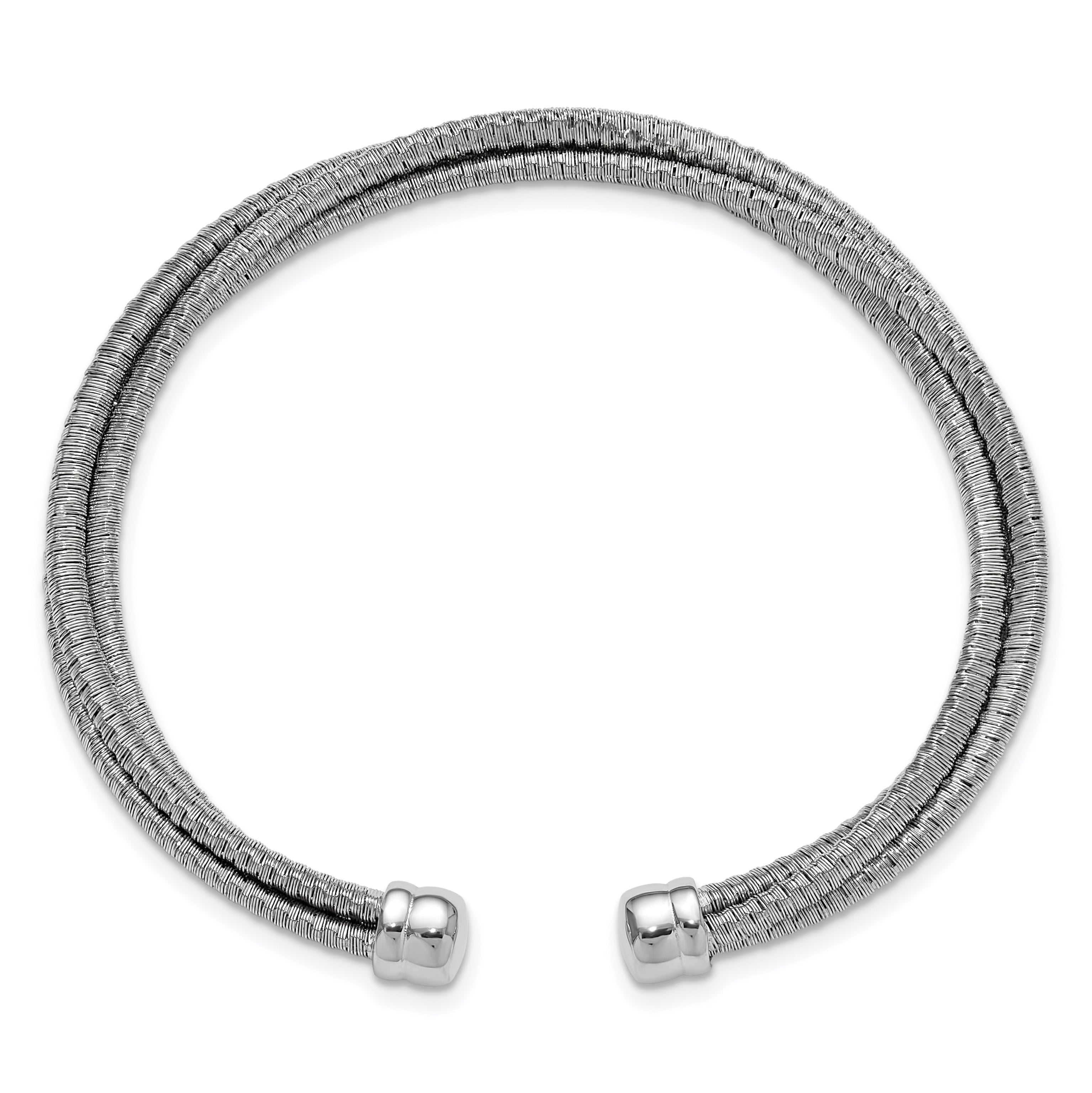 SS RH-plated Polished Multi-Wire Wrapped Cuff Bangle