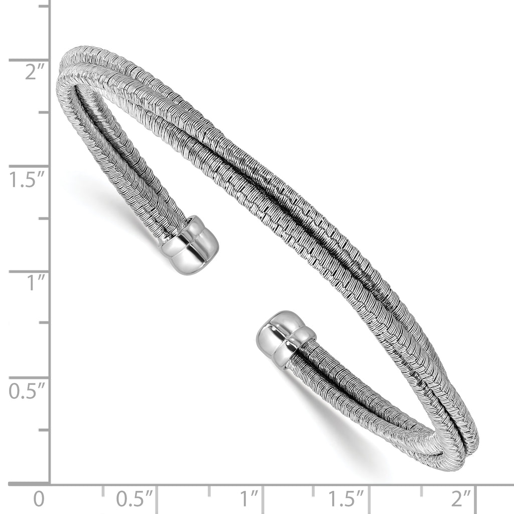 SS RH-plated Polished Multi-Wire Wrapped Cuff Bangle