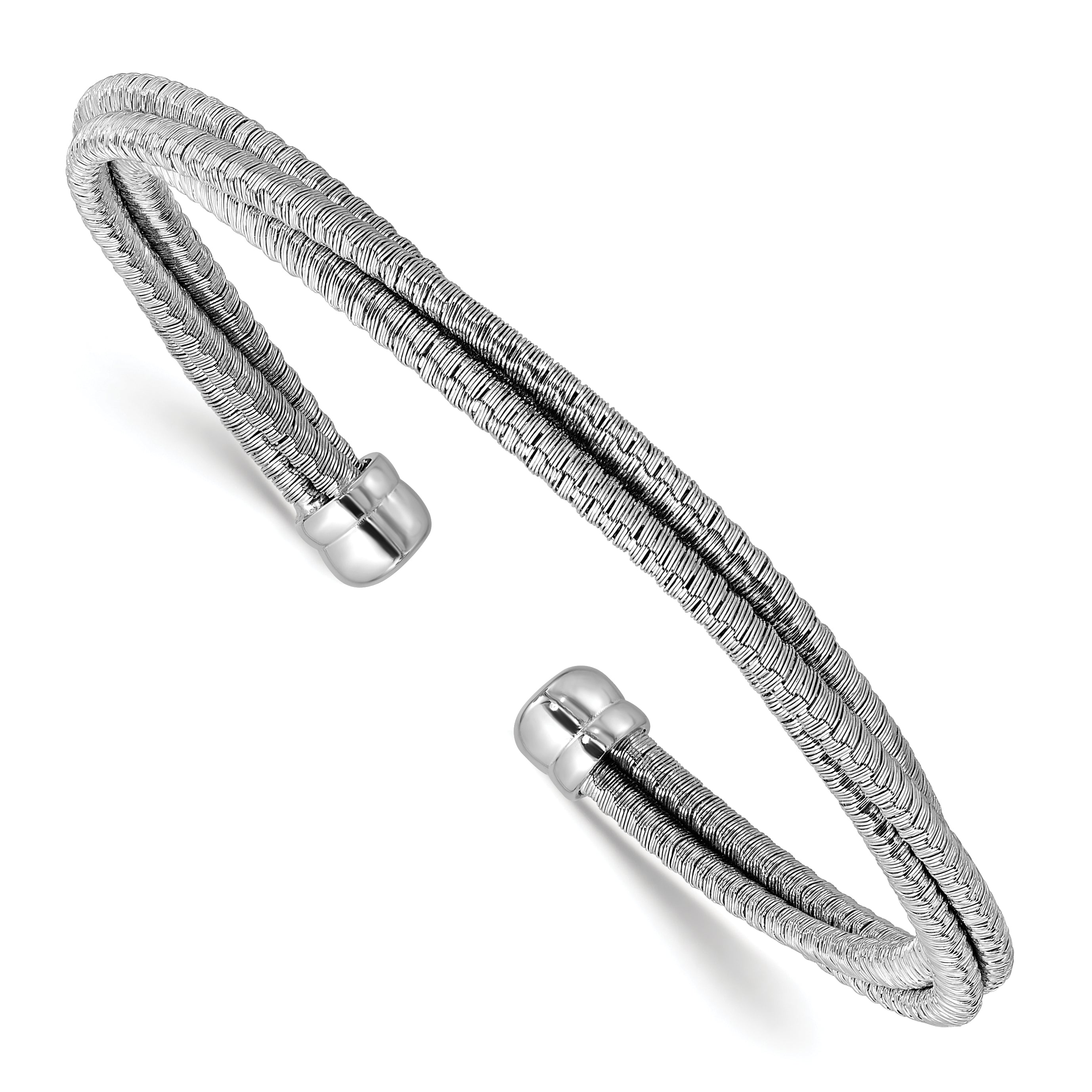 SS RH-plated Polished Multi-Wire Wrapped Cuff Bangle