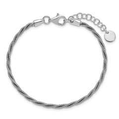 SS RH-plated Twisted Wire-wrapped w/ 1in Ext. Bracelet