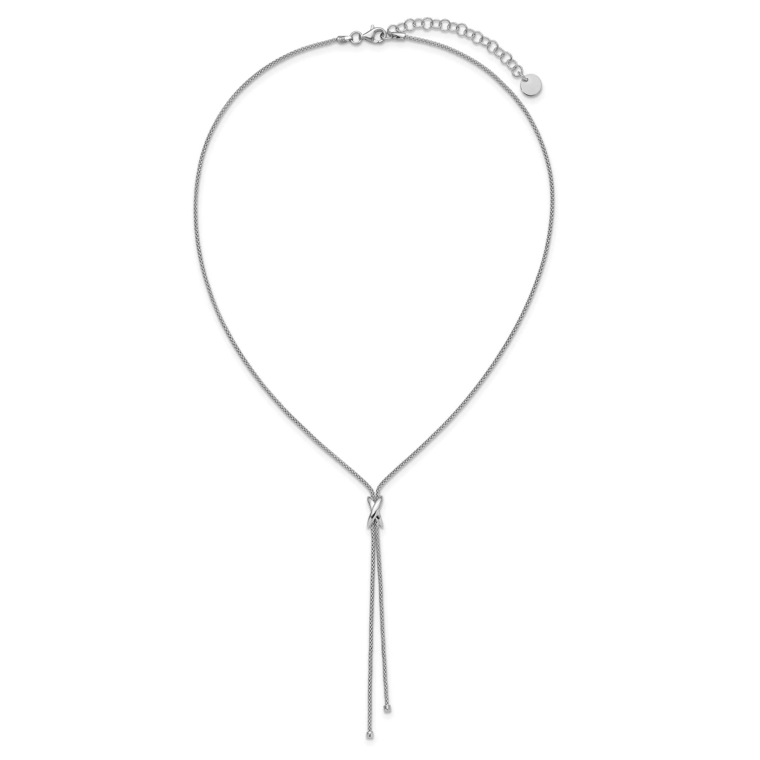 SS Rhodium-plated Polished X Lariat w/ 2in Ext. Necklace